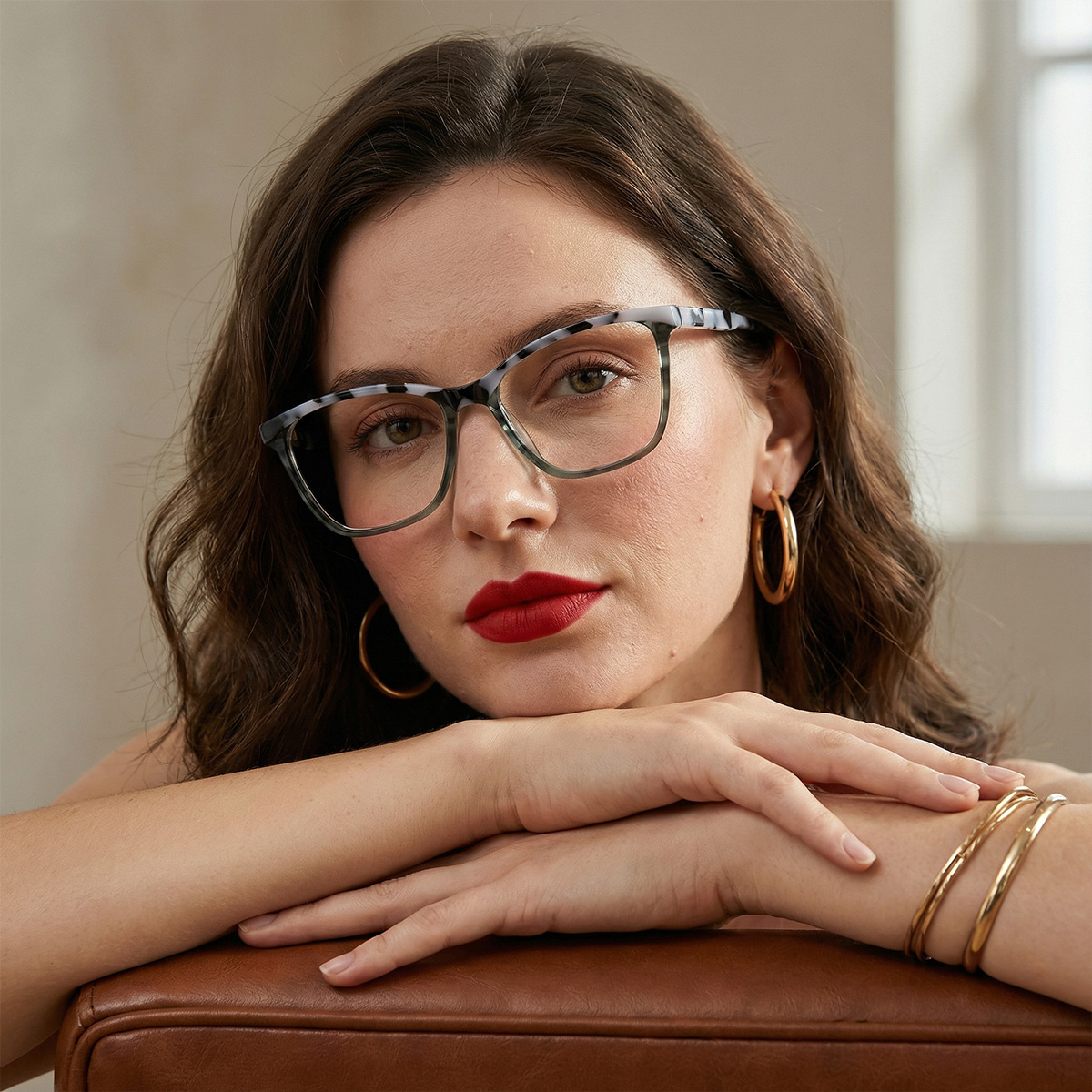 Schwarz Schildpatt Grün Annalise Brille - Rectangle Glasses