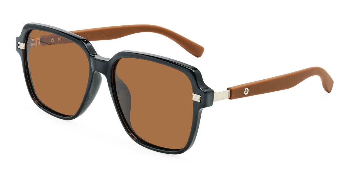 Negro Marrón Vikram Gafas - Round Sunglasses