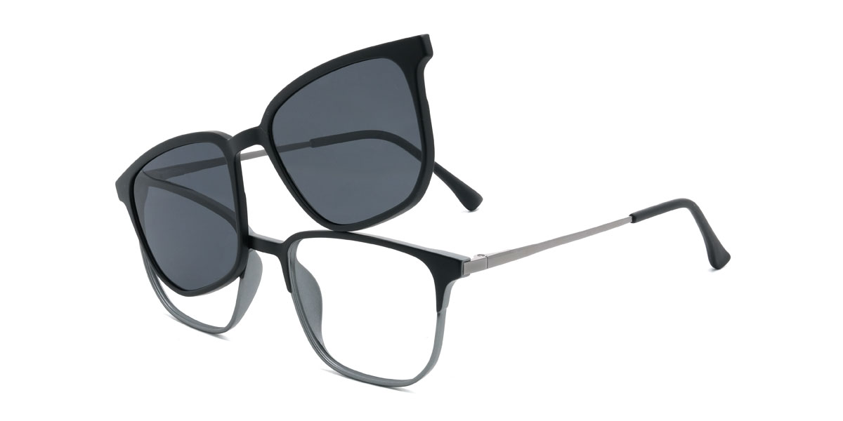 Black Grey Hanan Glasses - Rectangle Clip-On Sunglasses