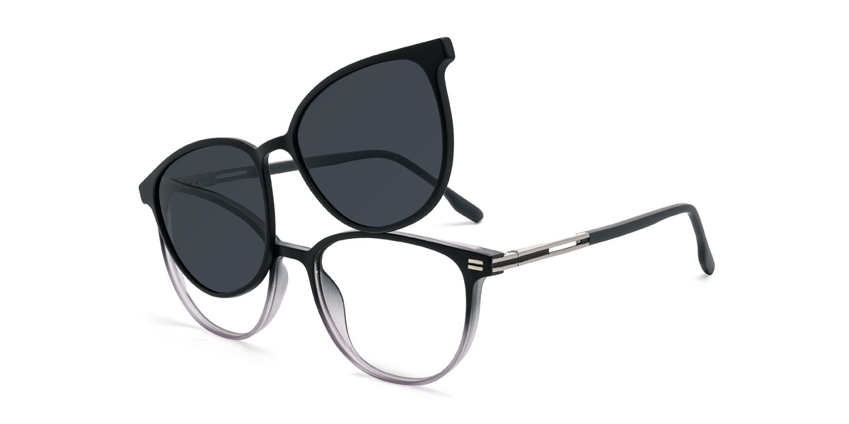 Fekete szürke Antoine Szemüveg - Oval Clip-On Sunglasses