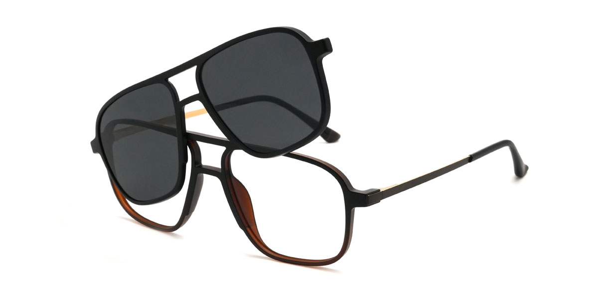 Braun Schwarz Donnie Brille - Aviator Clip-On Sunglasses
