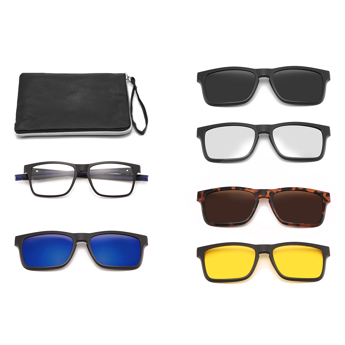 Fekete Kék Moses Szemüveg - Rectangle Clip-On Sunglasses