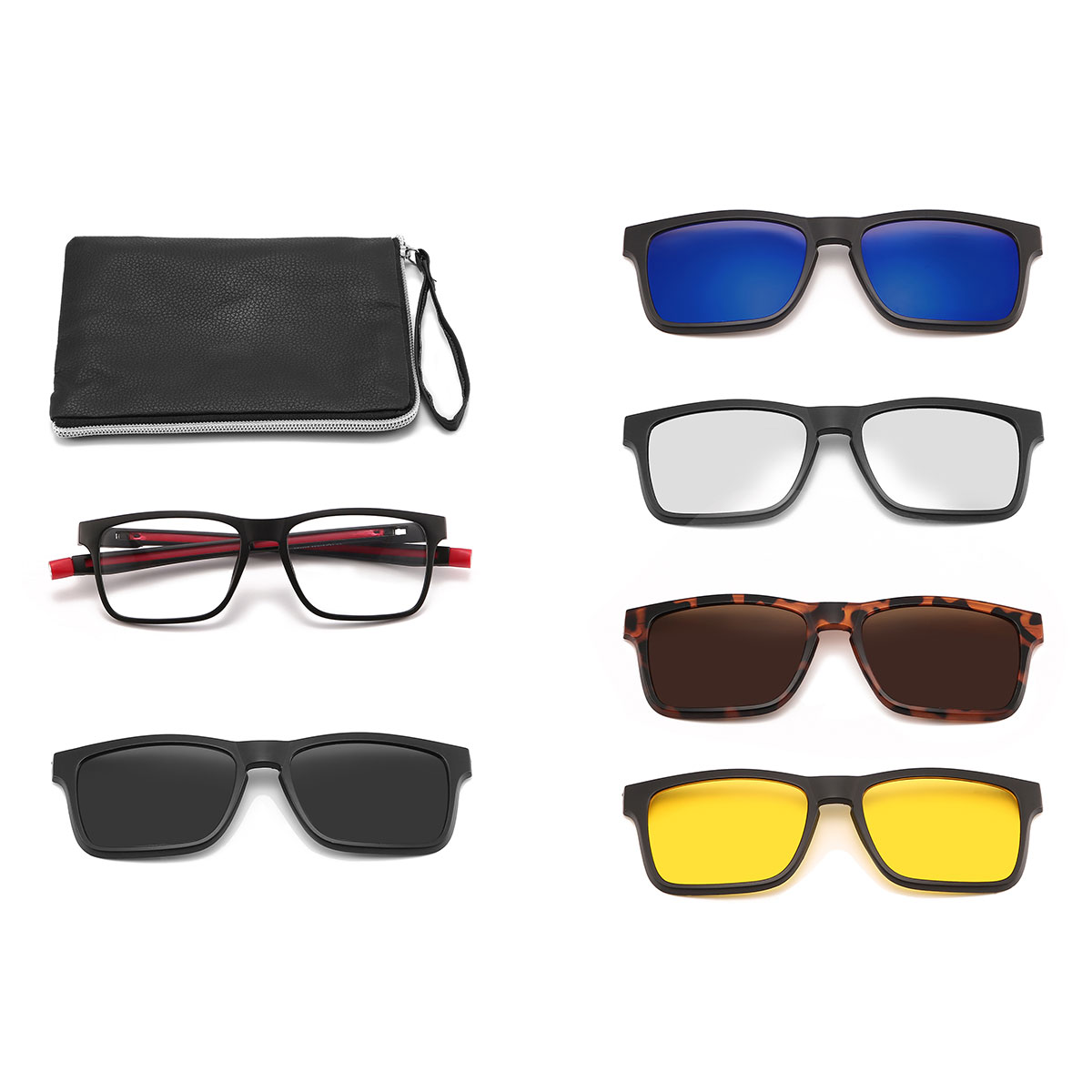 Negro Rojo Moses Gafas - Rectangle Clip-On Sunglasses