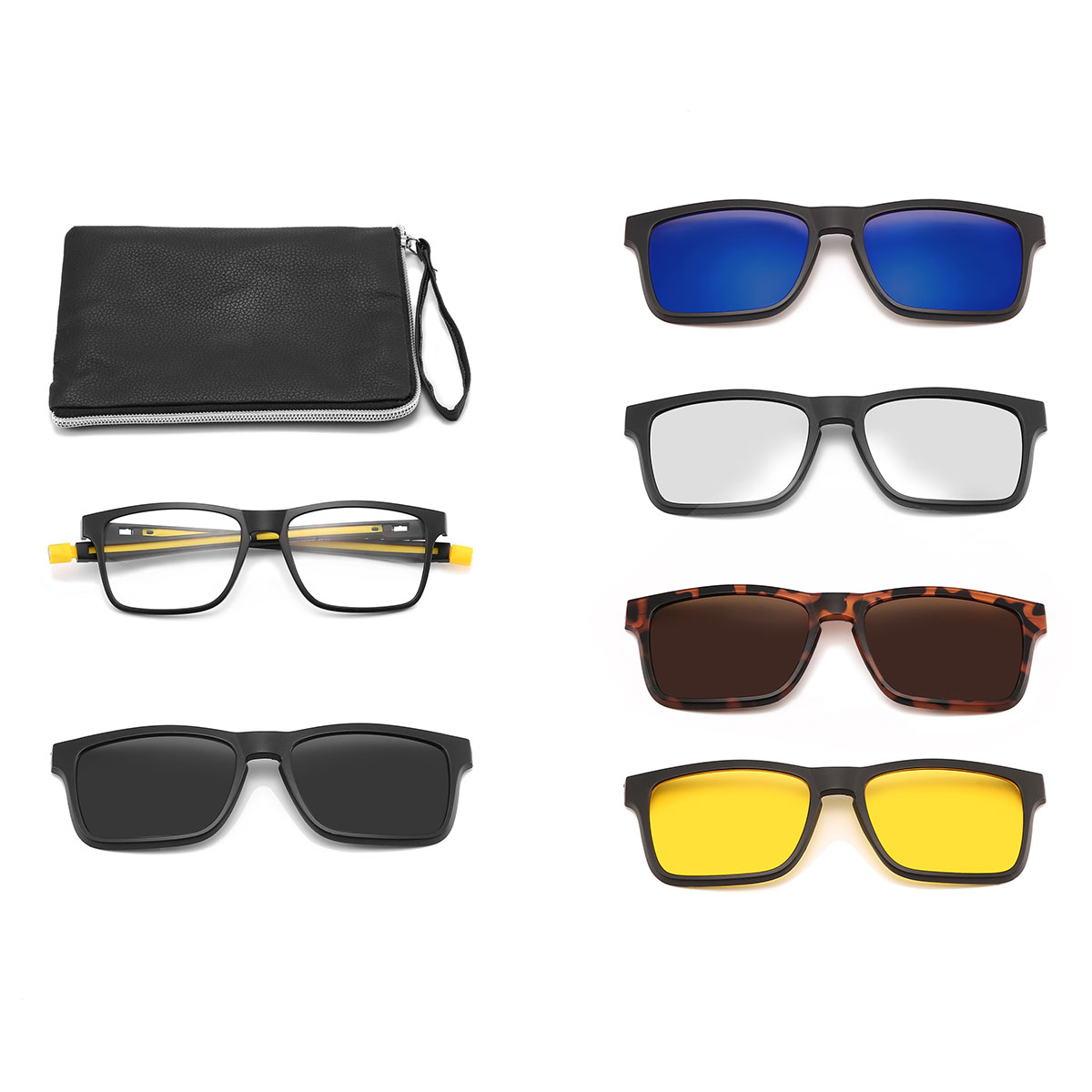 Noir Jaune Moses Lunettes - Rectangle Clip-On Sunglasses