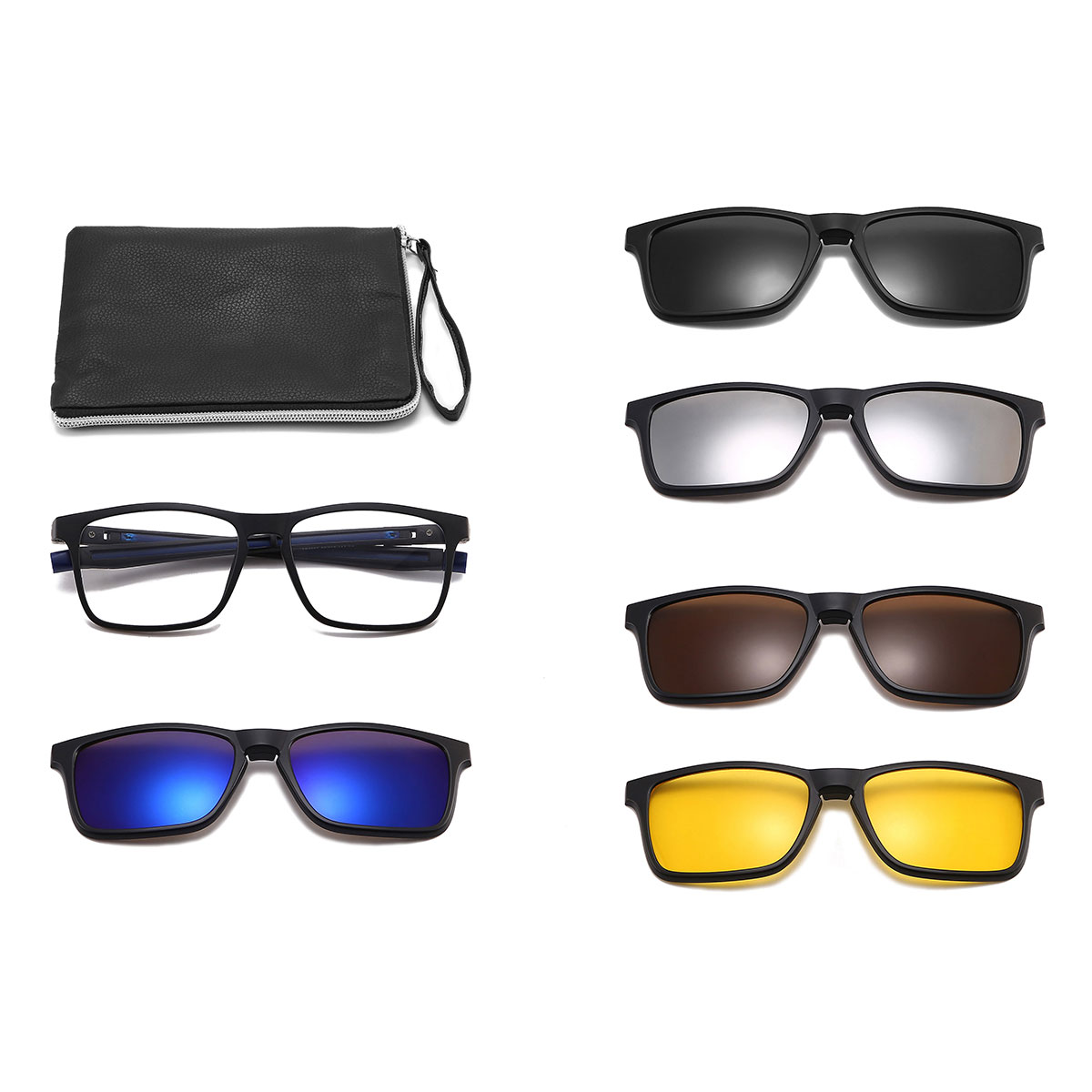 Fekete Kék Bobby Szemüveg - Rectangle Clip-On Sunglasses