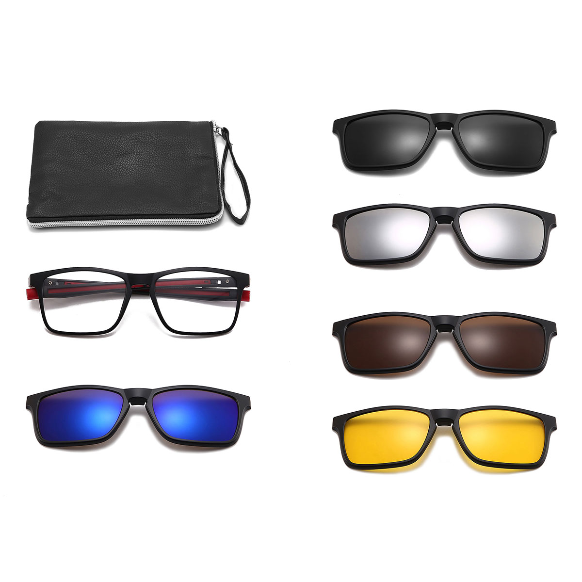 Noir Rouge Bobby Lunettes - Rectangle Clip-On Sunglasses