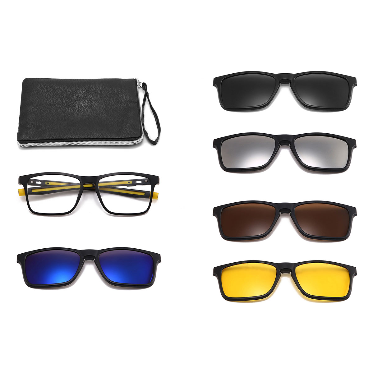 Black Yellow Bobby Glasses - Rectangle Clip-On Sunglasses
