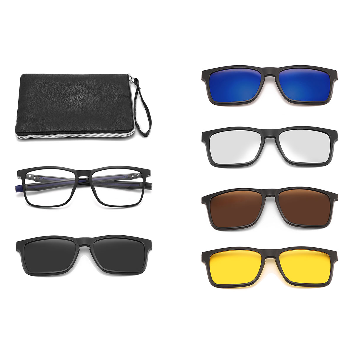Schwarz Blau Kerwin Brille - Rectangle Clip-On Sunglasses