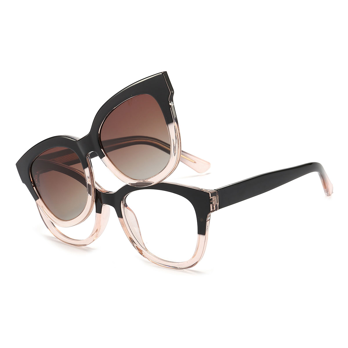 Negro leonado Marrón gradual Kallen Gafas - Square Clip-On Sunglasses