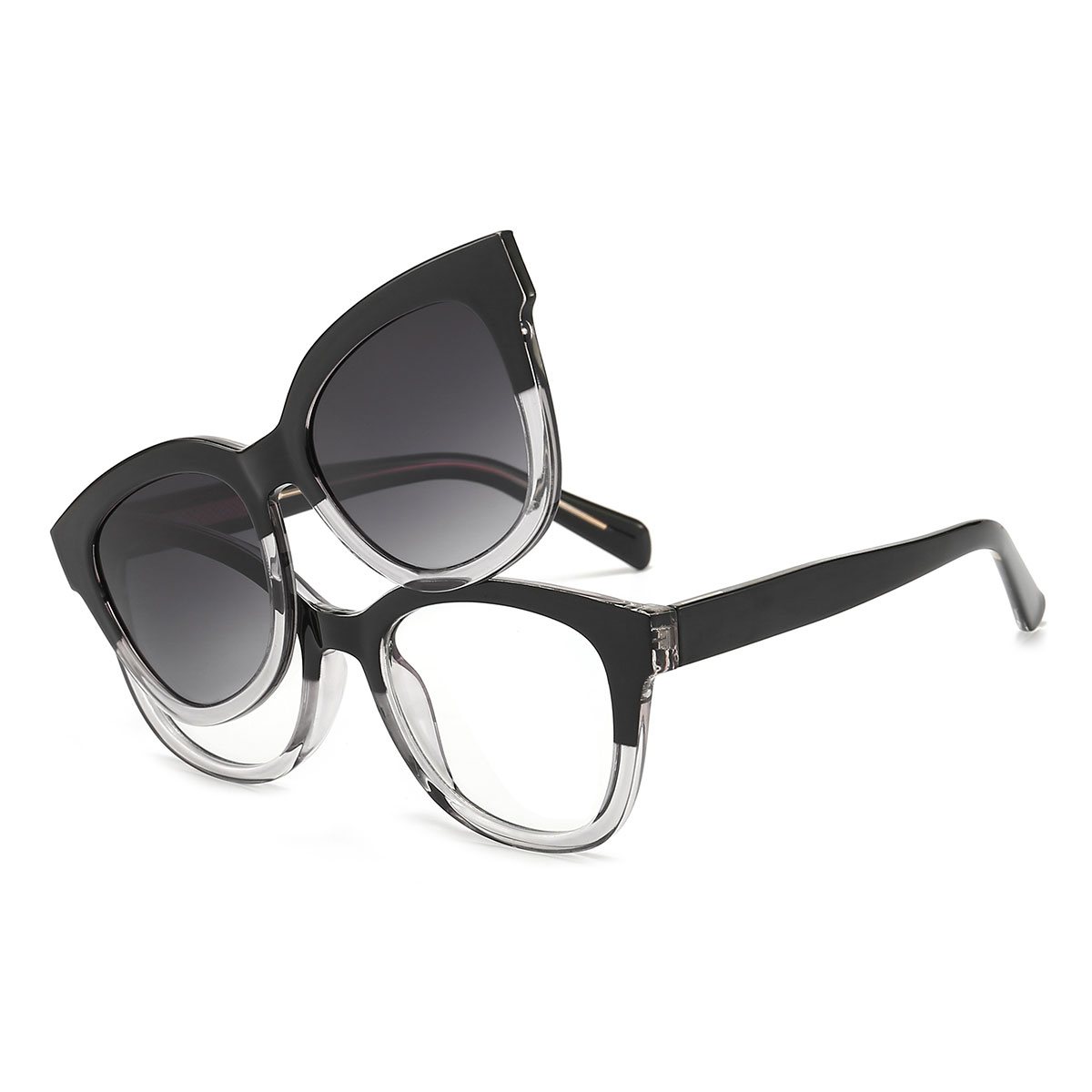 Schwarz Grau Gradual Grau Kallen Brille - Square Clip-On Sunglasses