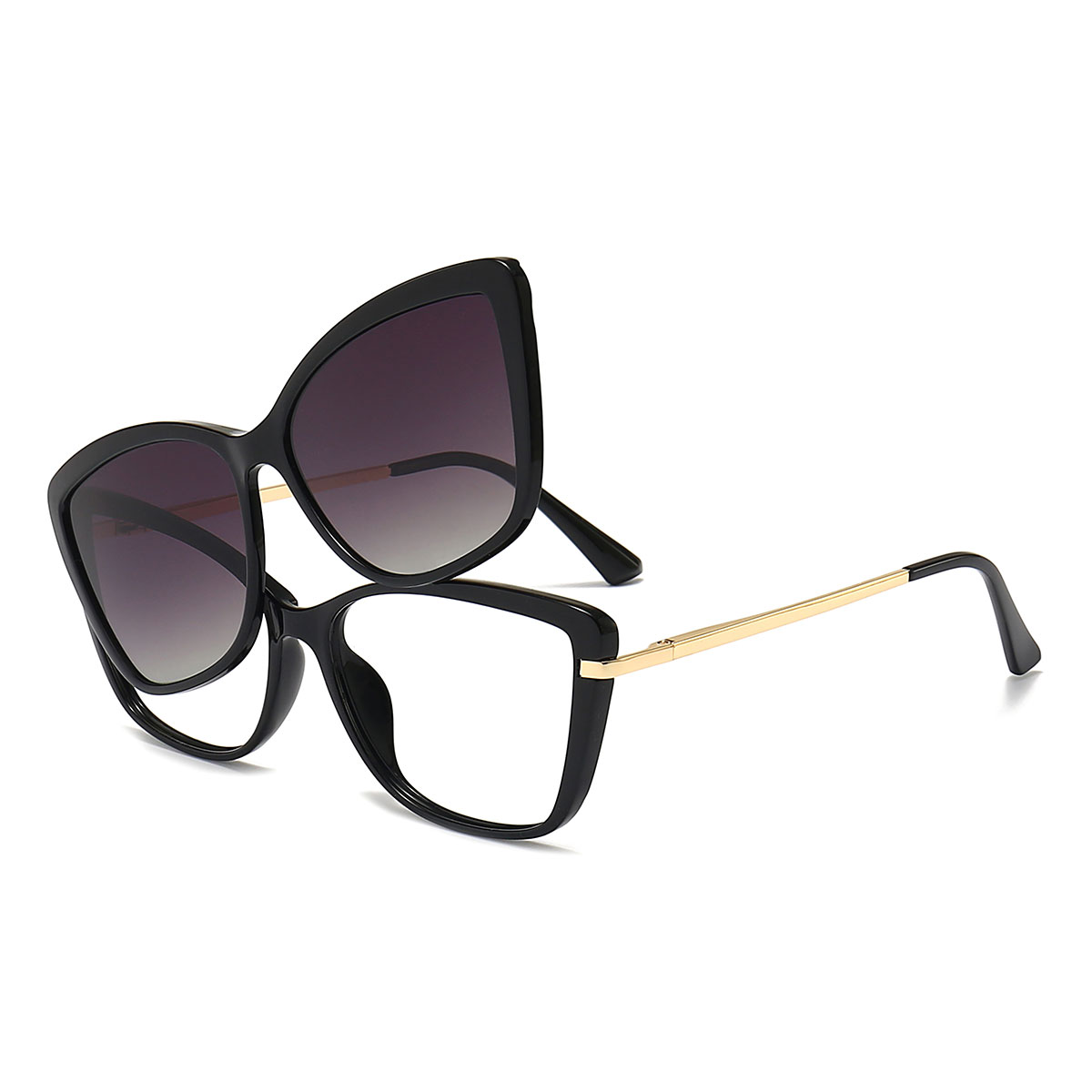Black Zoe Glasses - Cat Eye Clip-On Sunglasses