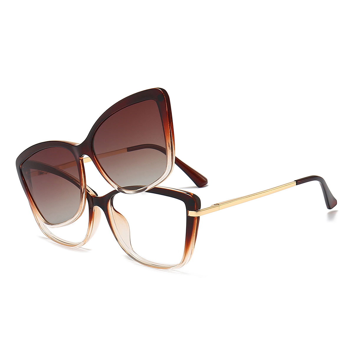 Dégradé Brun Zoe Lunettes - Cat Eye Clip-On Sunglasses