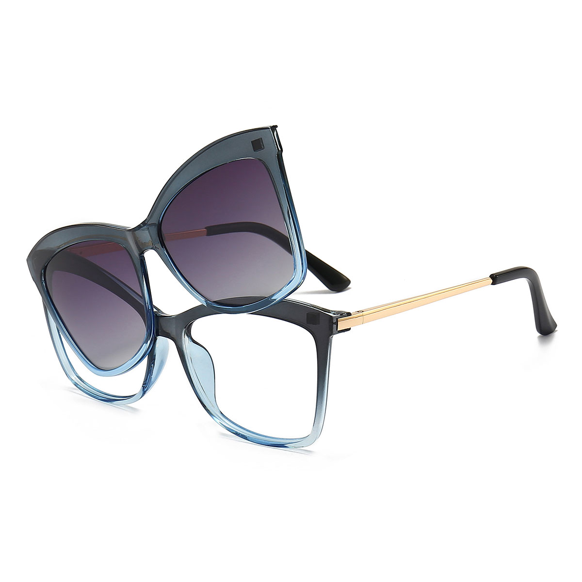 Grey Blue Brooklyn Glasses - Cat Eye Clip-On Sunglasses