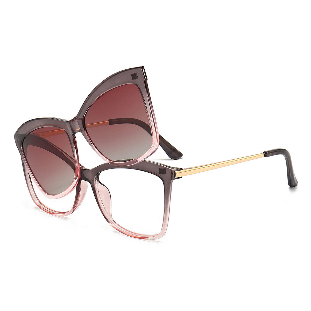 Grey Pink Brooklyn Glasses - Cat Eye Clip-On Sunglasses