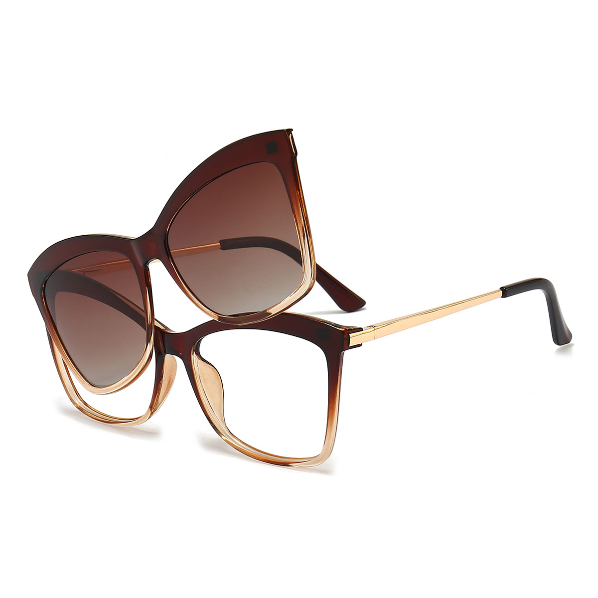 Marrón degradado Brooklyn Gafas - Cat Eye Clip-On Sunglasses