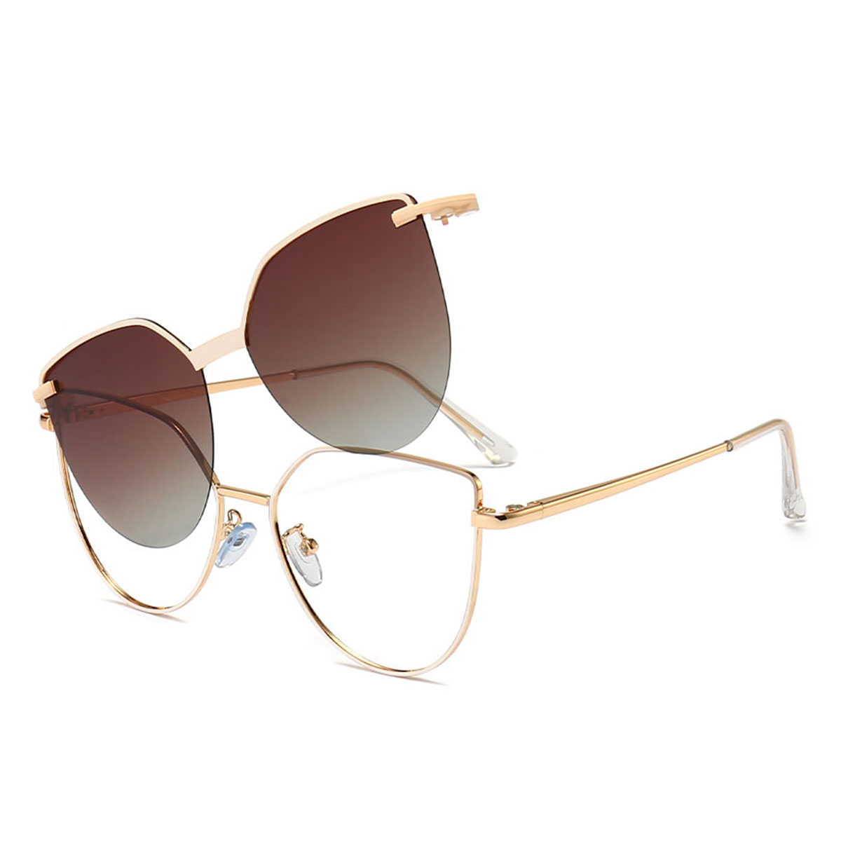 Beige Aubrey Brille - Cat Eye Clip-On Sunglasses