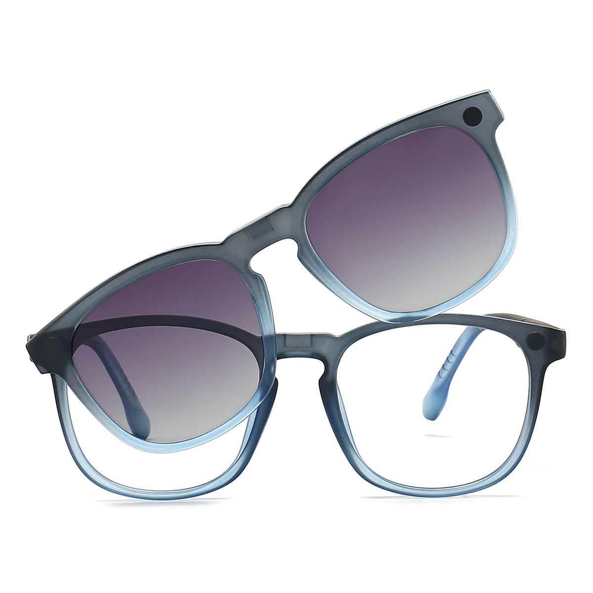 Grey Blue Thomas Glasses - Oval Clip-On Sunglasses