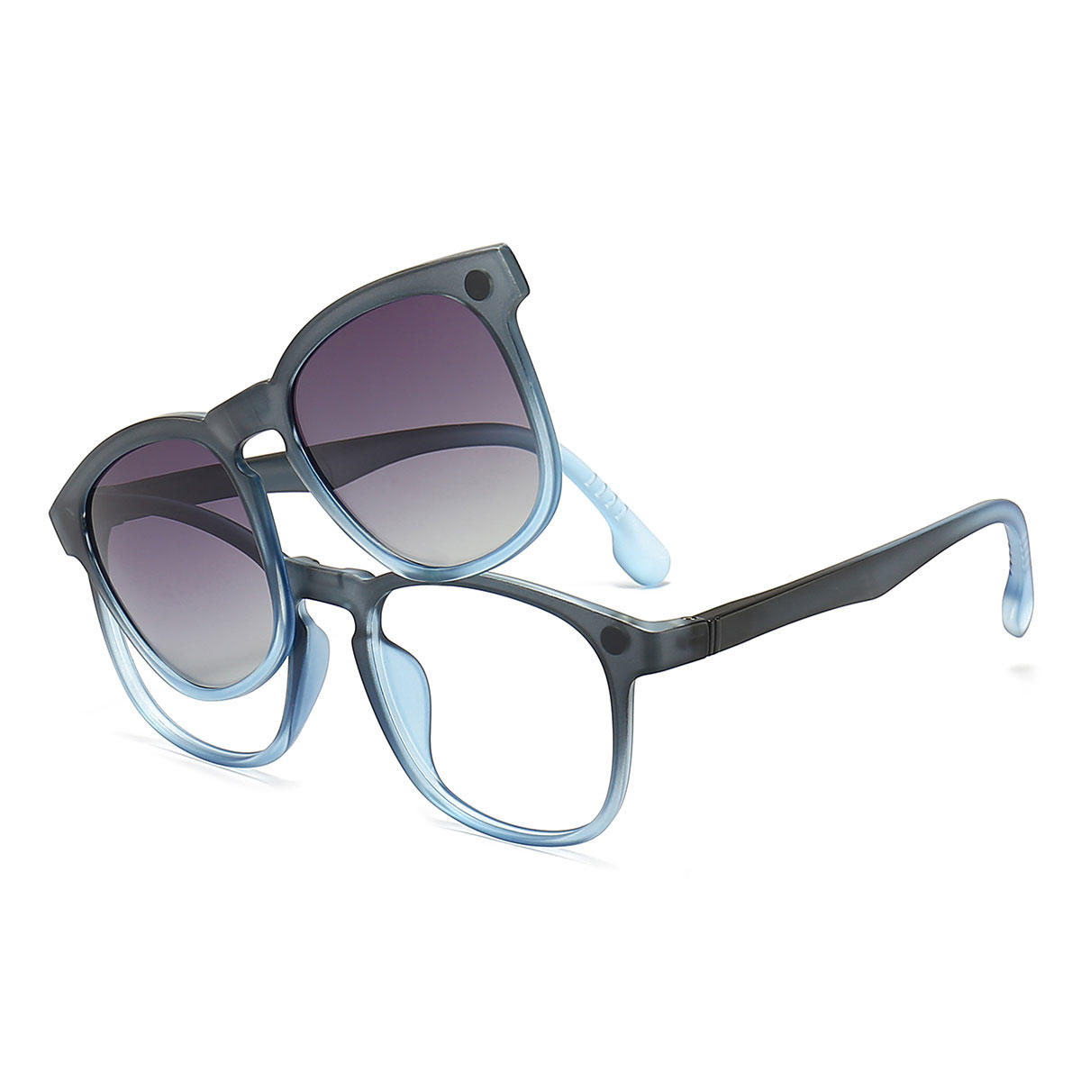 Grey Blue Thomas Glasses - Oval Clip-On Sunglasses