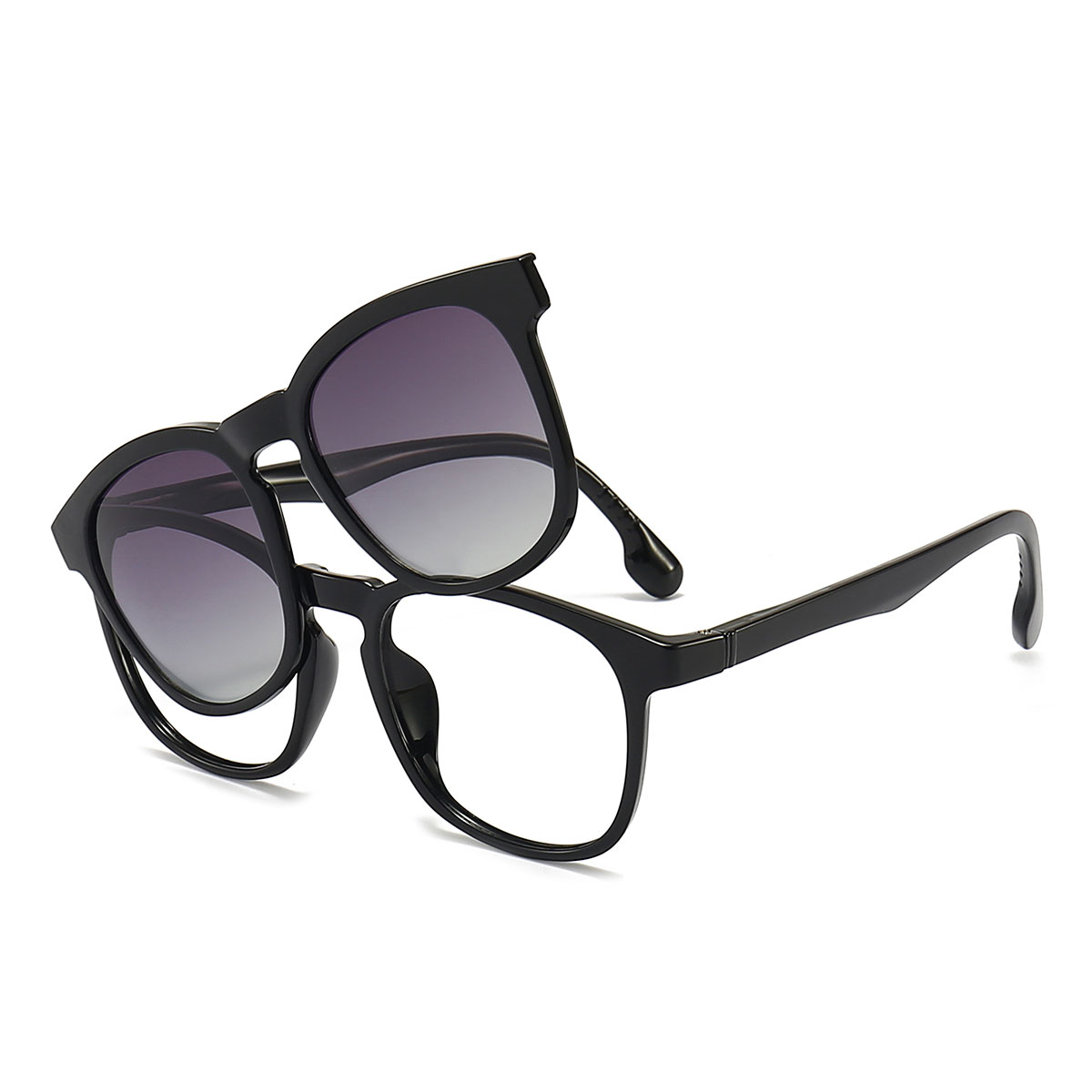 Black Thomas Glasses - Oval Clip-On Sunglasses
