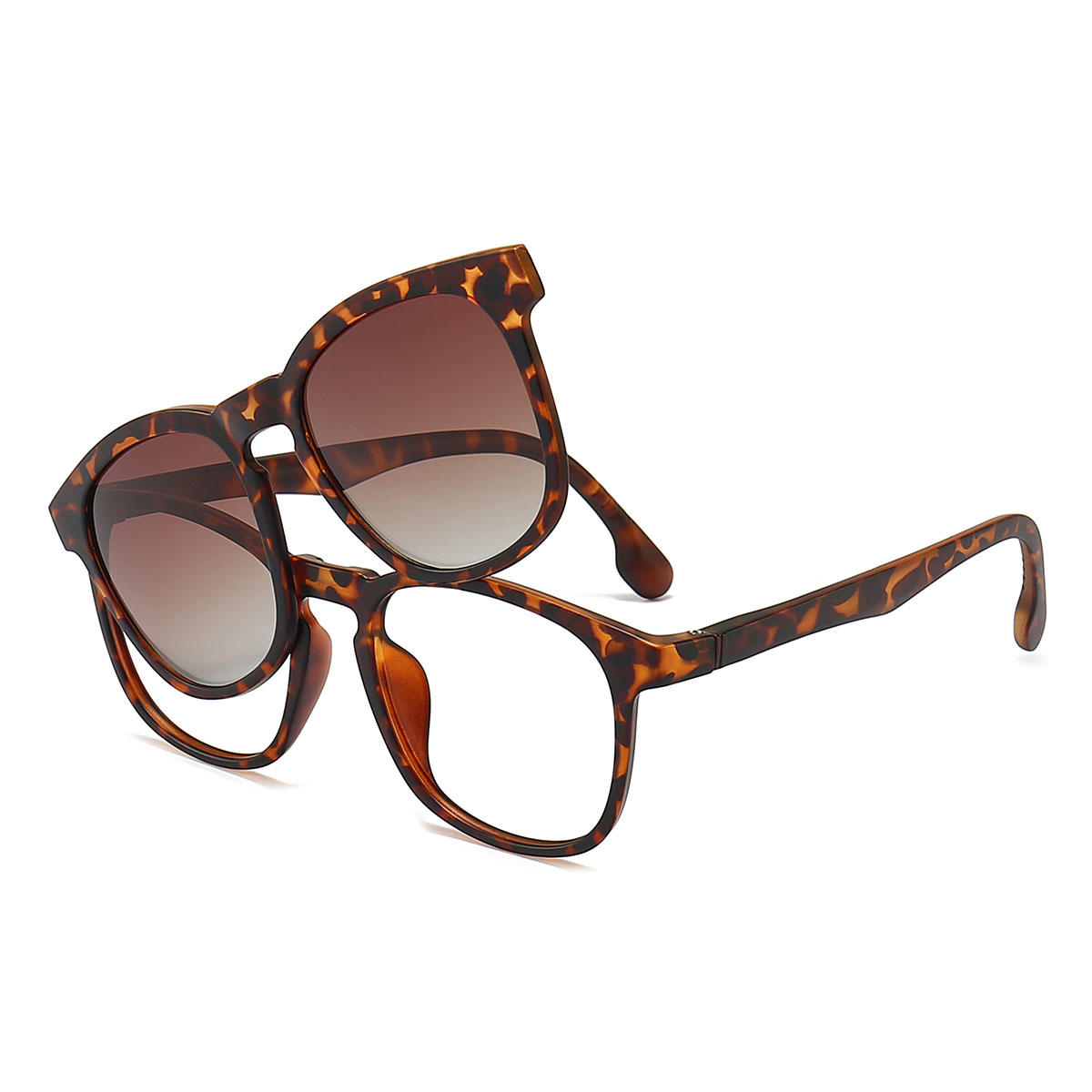 Tortoiseshell Thomas Glasses - Oval Clip-On Sunglasses