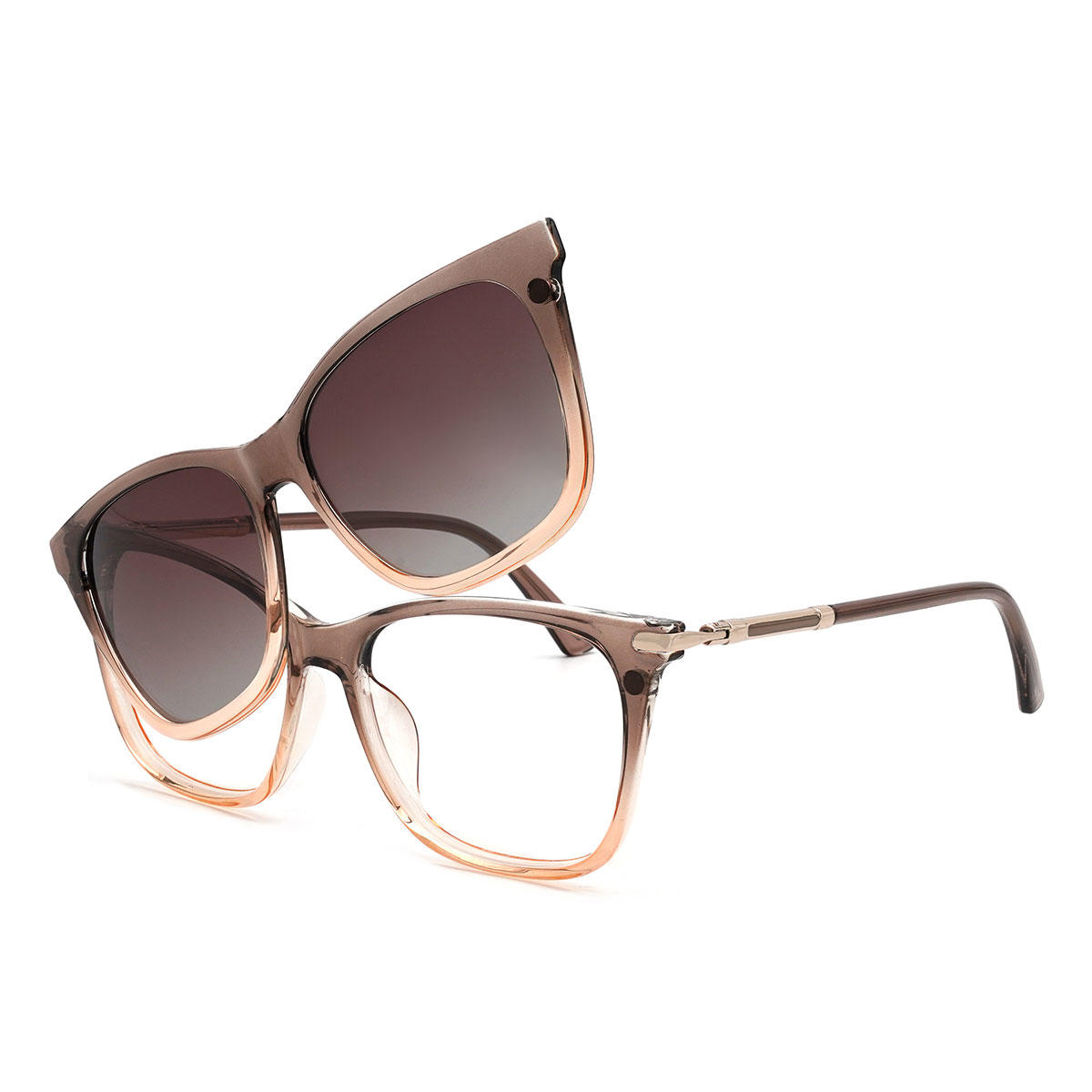 Brown Orange Gradual Brown Giovanny Glasses - Rectangle Clip-On Sunglasses