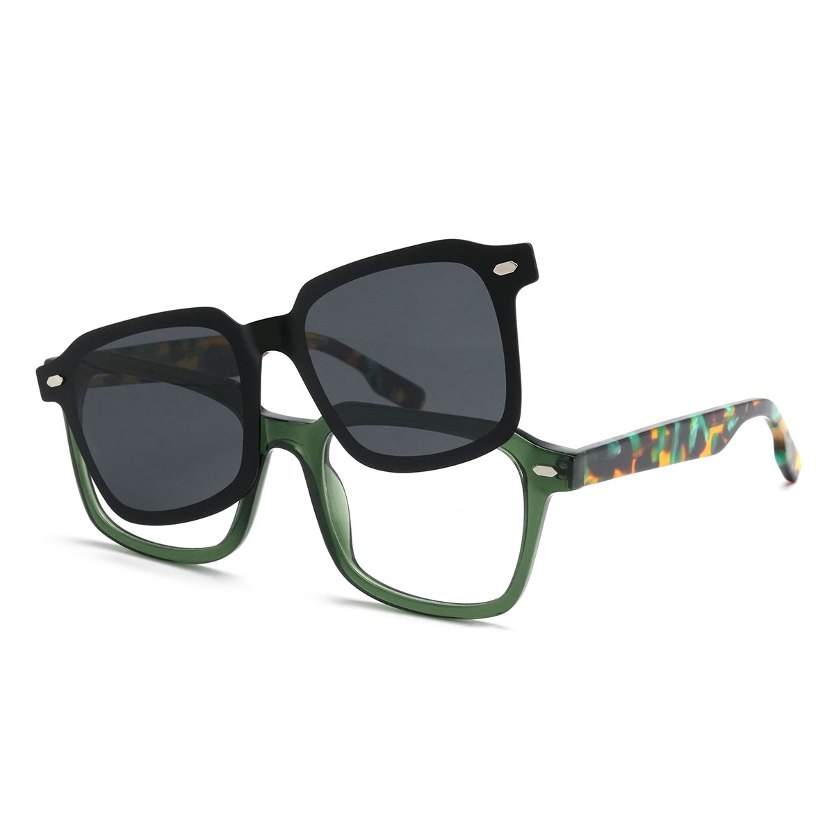 Verde Ollie Gafas - Rectangle Clip-On Sunglasses