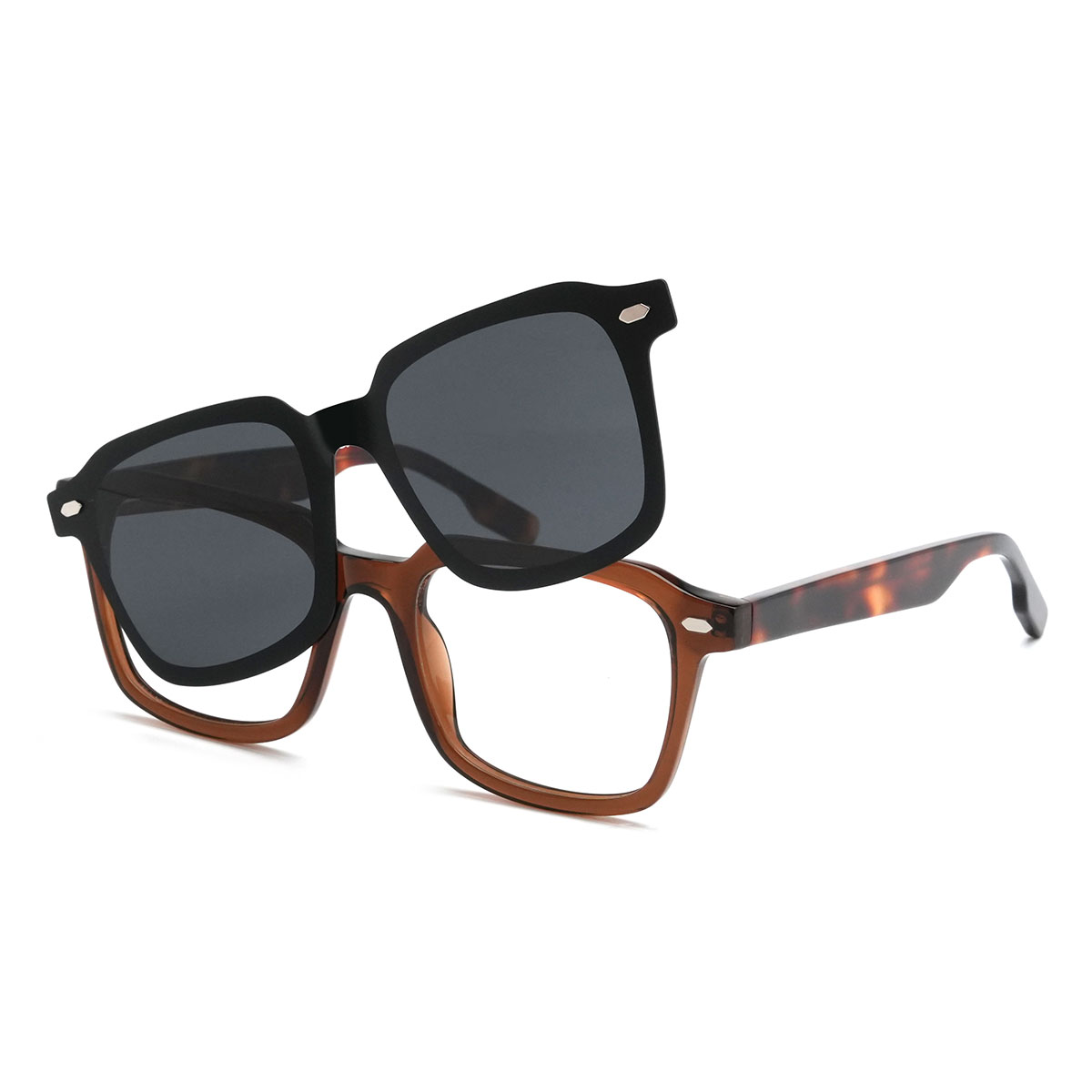 Braun Ollie Brille - Rectangle Clip-On Sunglasses