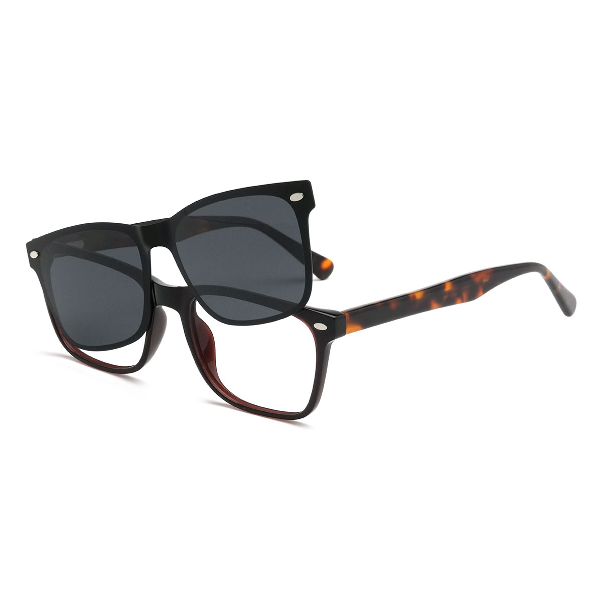 Braun Philo Brille - Rectangle Clip-On Sunglasses