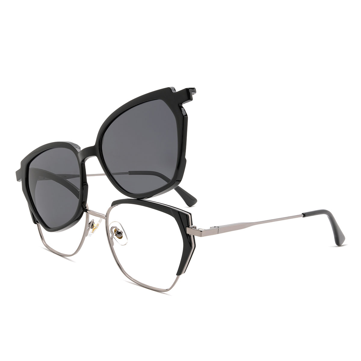 Black Silver Gonzalez Glasses - Rectangle Clip-On Sunglasses