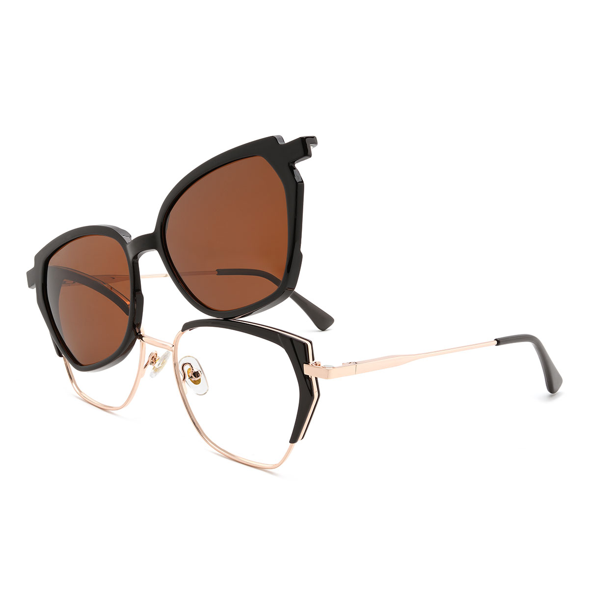 gold braun Gonzalez Brille - Rectangle Clip-On Sunglasses
