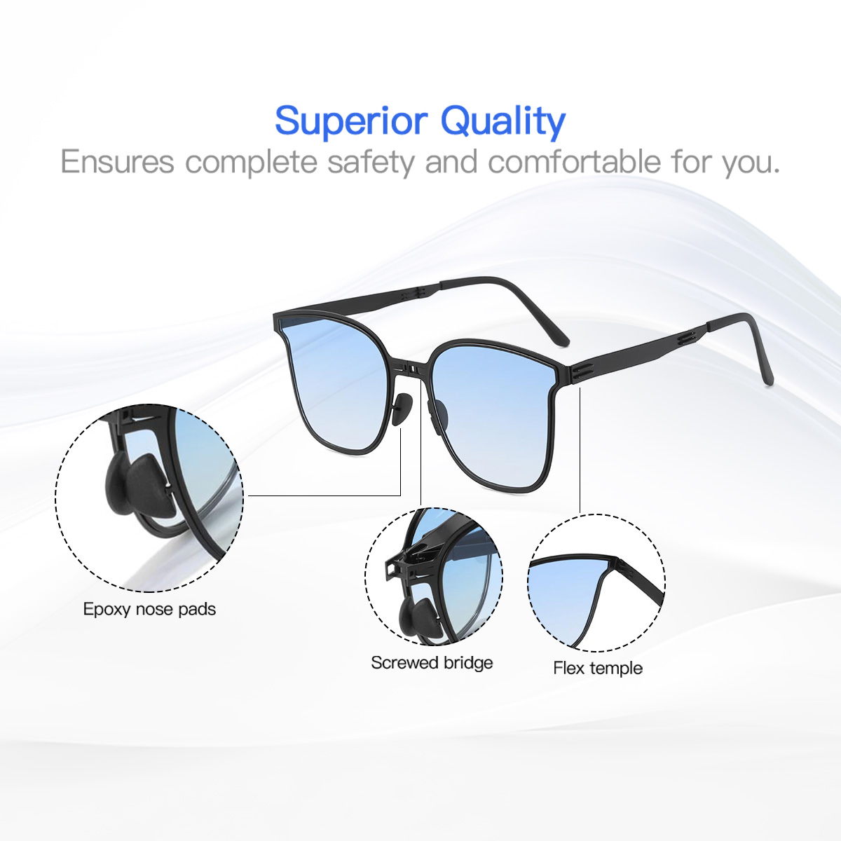 Black Blue Xenia Glasses - Square Sunglasses