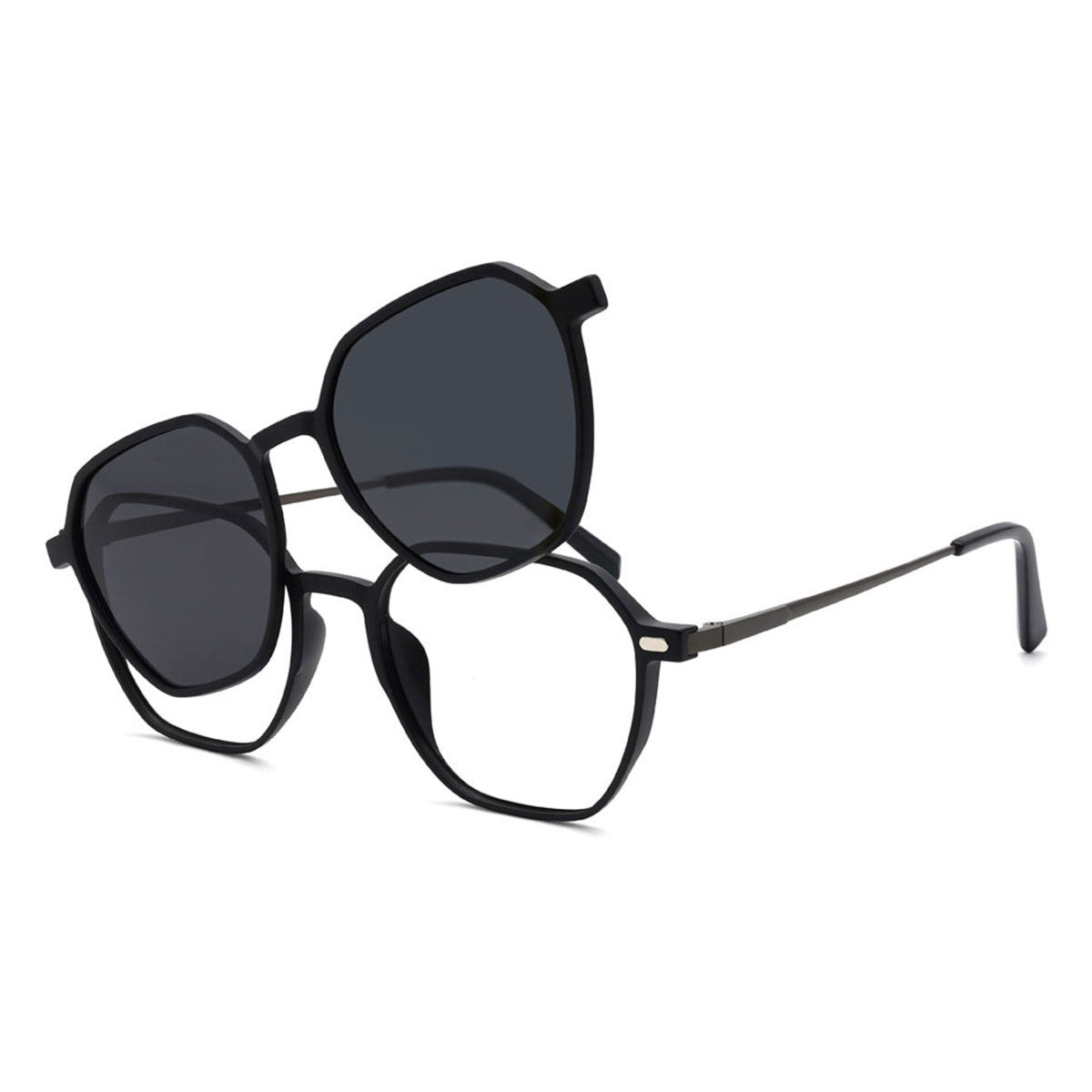 Black Grey Landry Glasses - Rectangle Clip-On Sunglasses