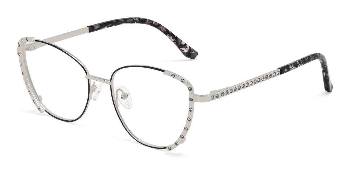 Schwarz Silber Eleanora Brille - Cat Eye Glasses