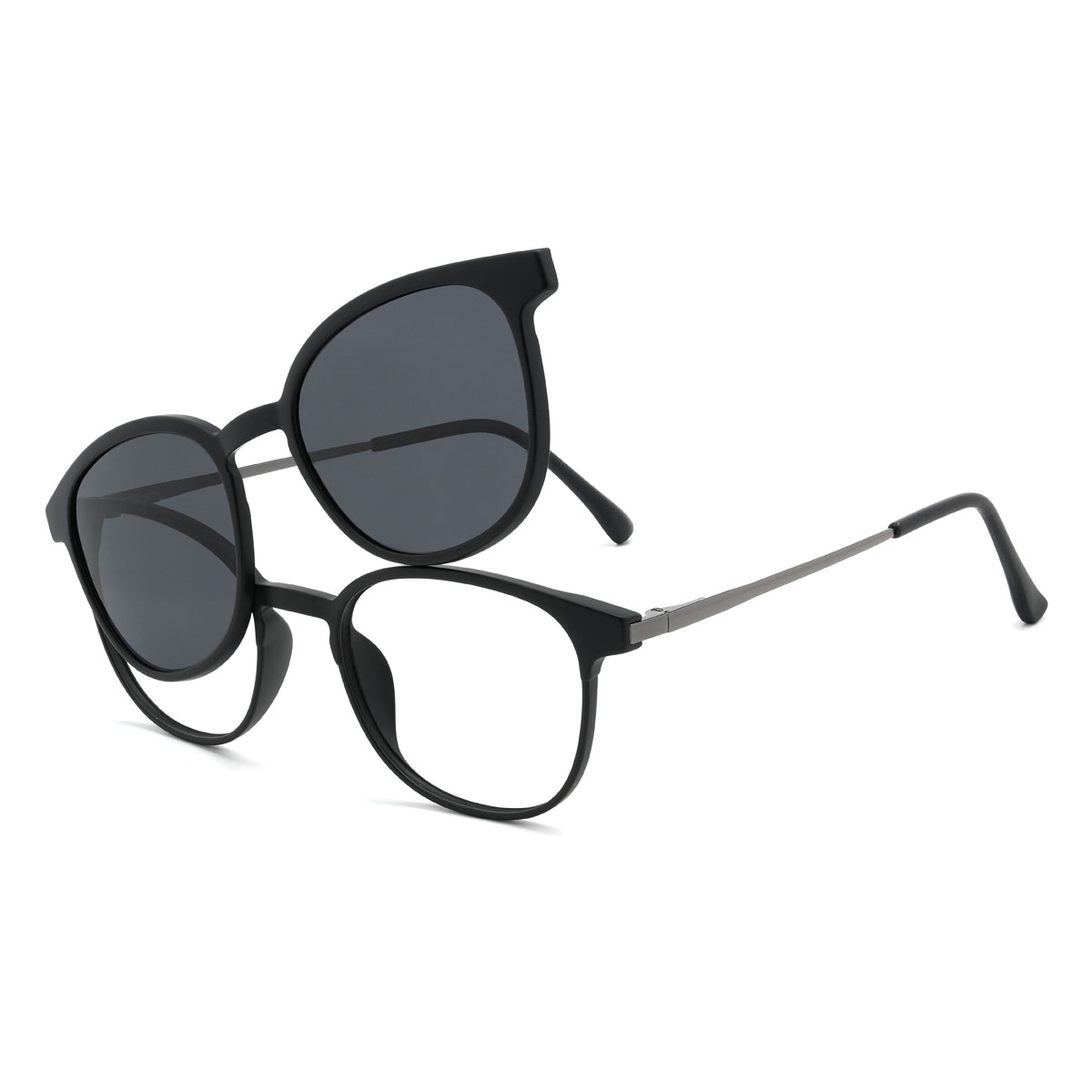 Schwarz Silber Lennix Brille - Oval Clip-On Sunglasses