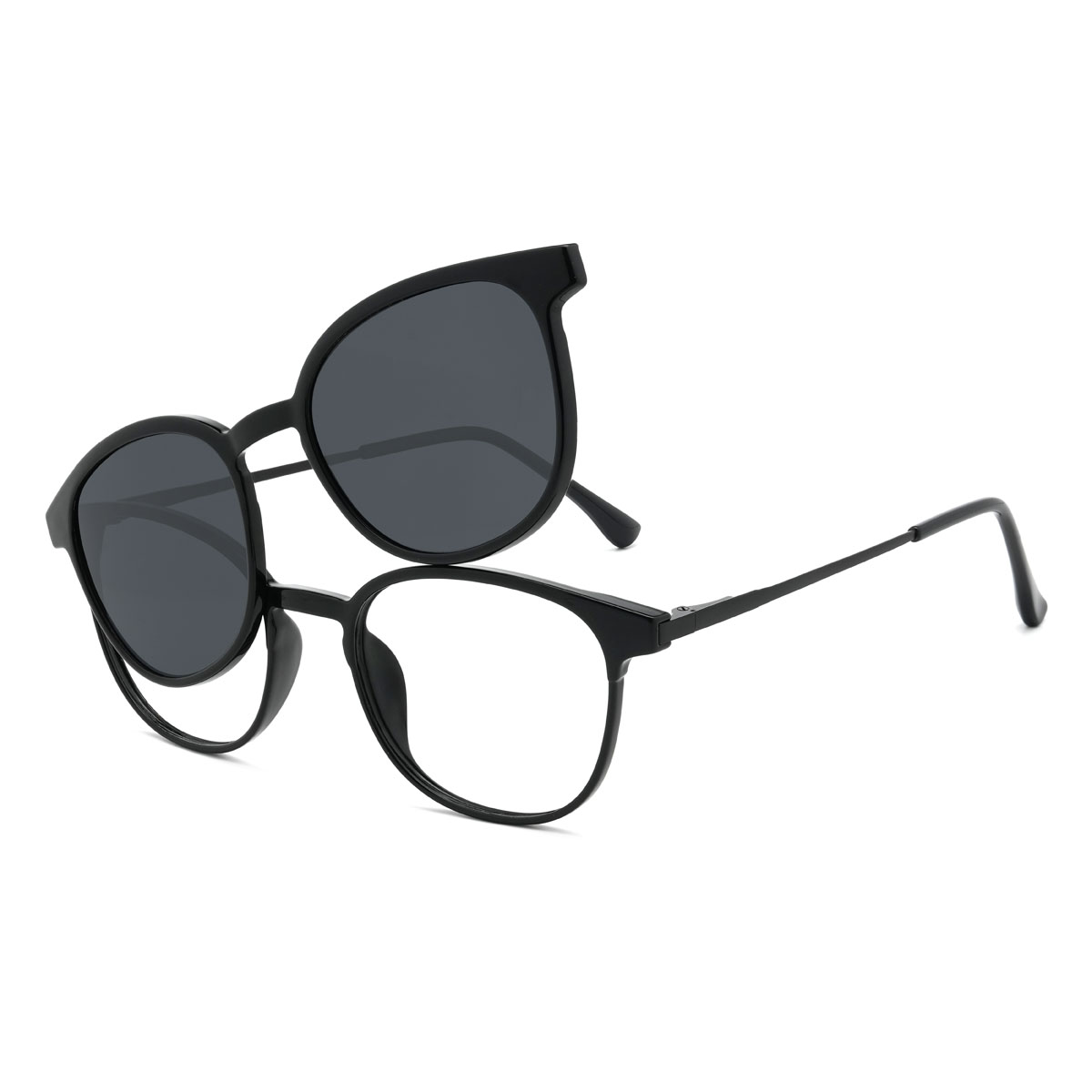 Schwarz Lennix Brille - Oval Clip-On Sunglasses