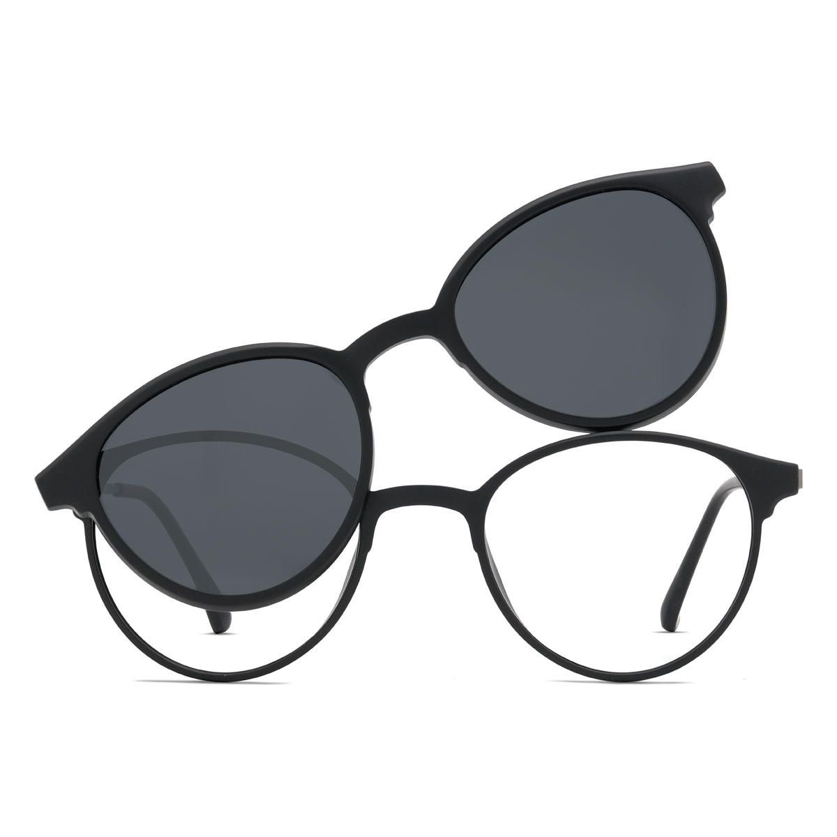 Black Silver Jibreel Glasses - Oval Clip-On Sunglasses
