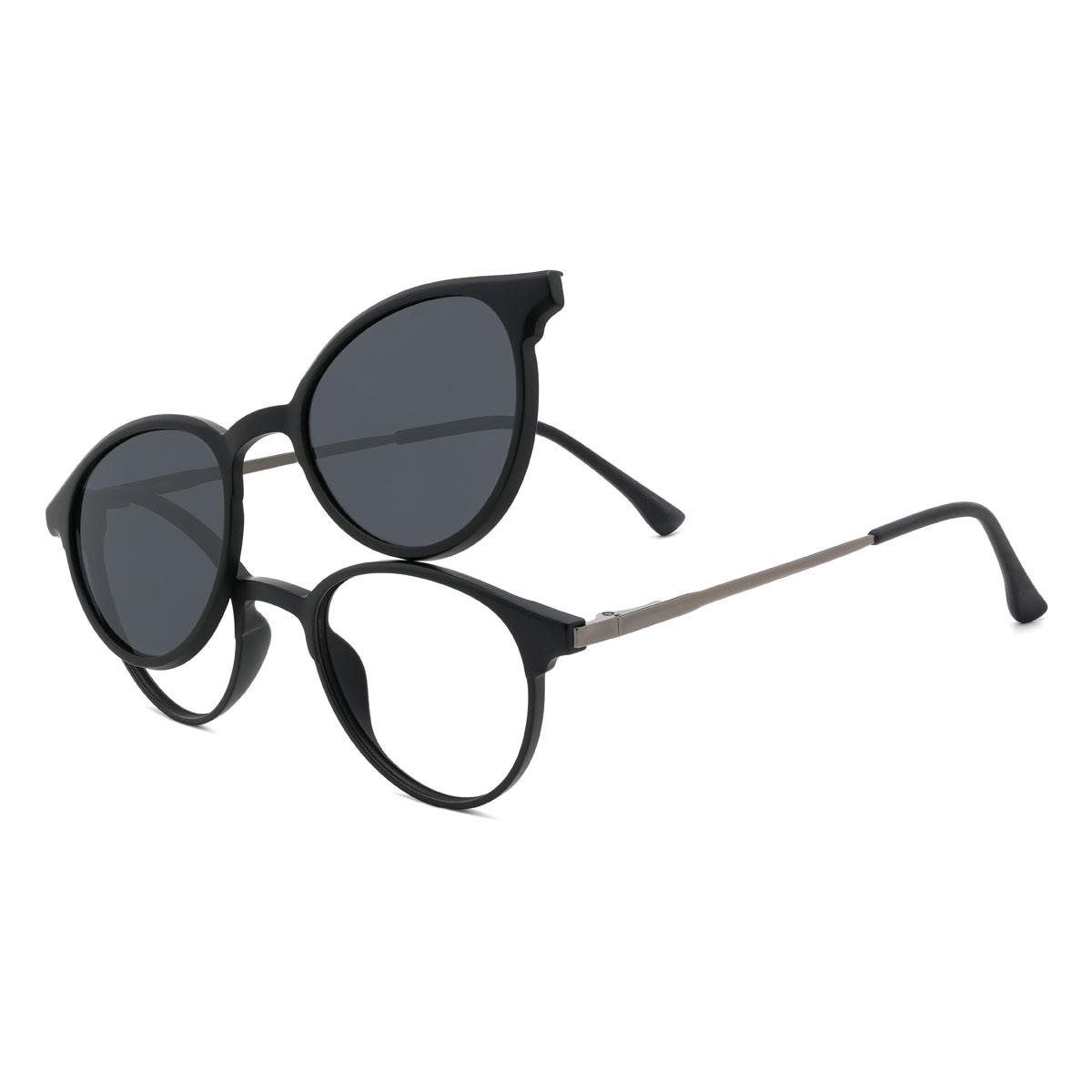Black Silver Jibreel Glasses - Oval Clip-On Sunglasses