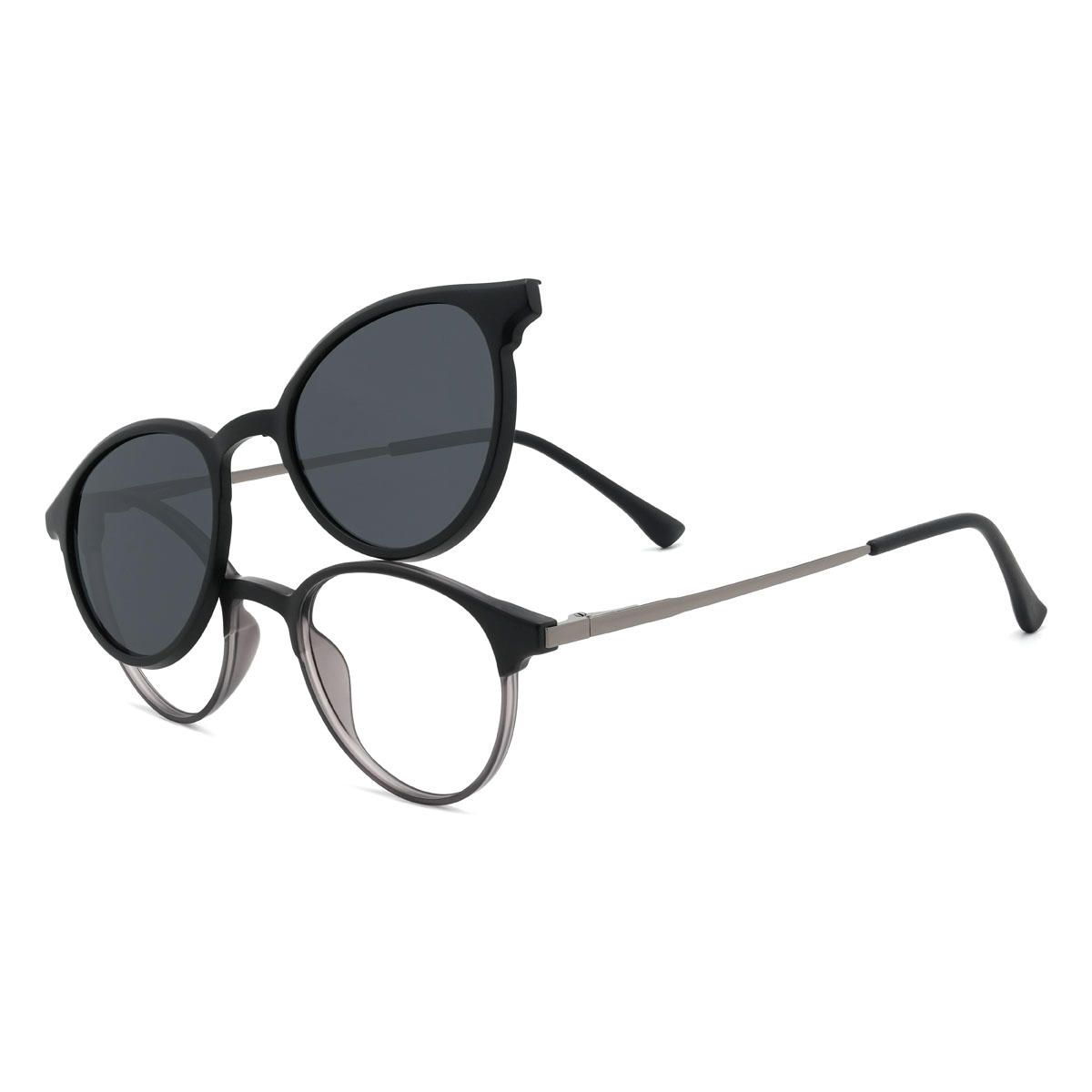 Schwarz Grau Jibreel Brille - Oval Clip-On Sunglasses