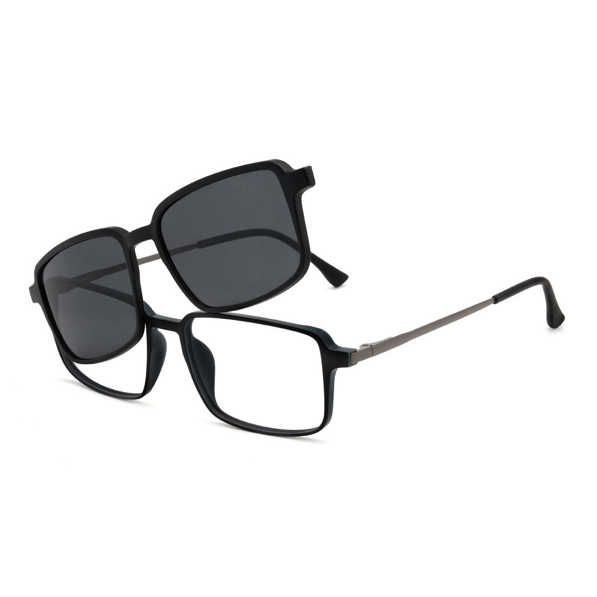 Black Tyrese Glasses - Rectangle Clip-On Sunglasses
