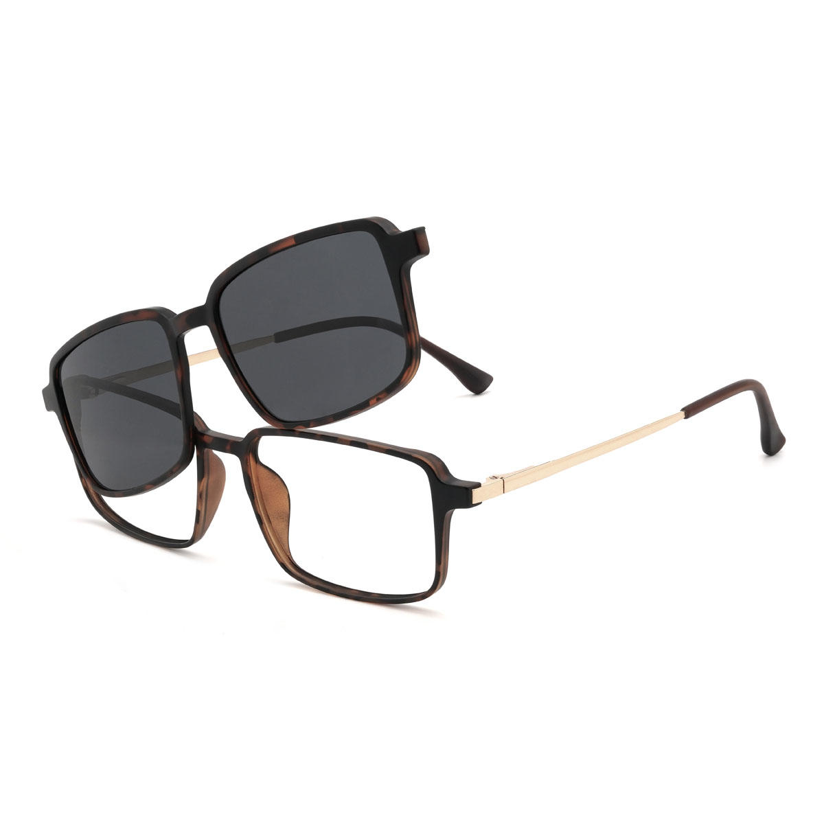 Tortoiseshell Tyrese Glasses - Rectangle Clip-On Sunglasses