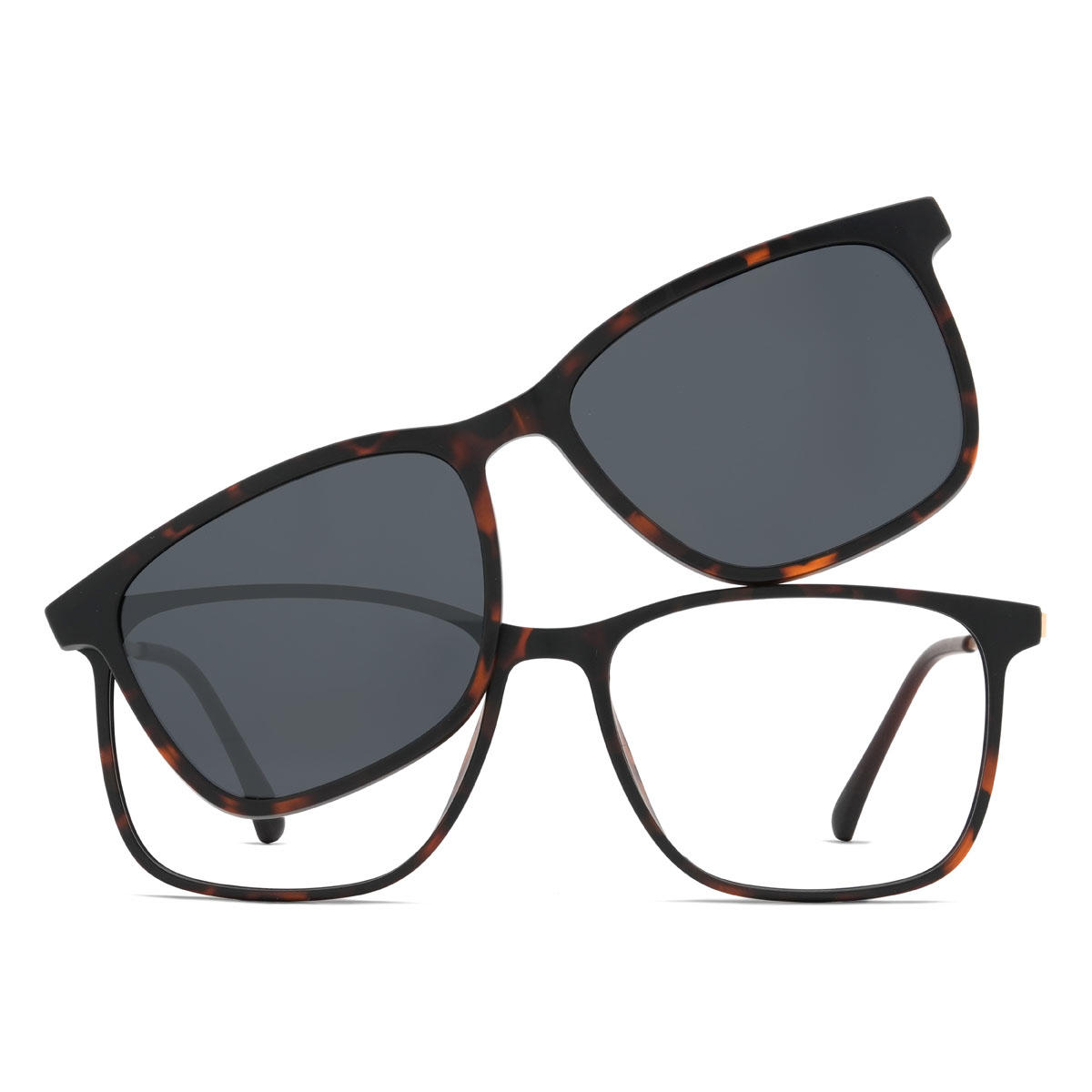 Tortoiseshell Zohaan Glasses - Rectangle Clip-On Sunglasses
