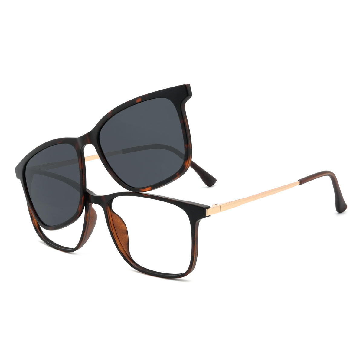 Tortoiseshell Zohaan Glasses - Rectangle Clip-On Sunglasses