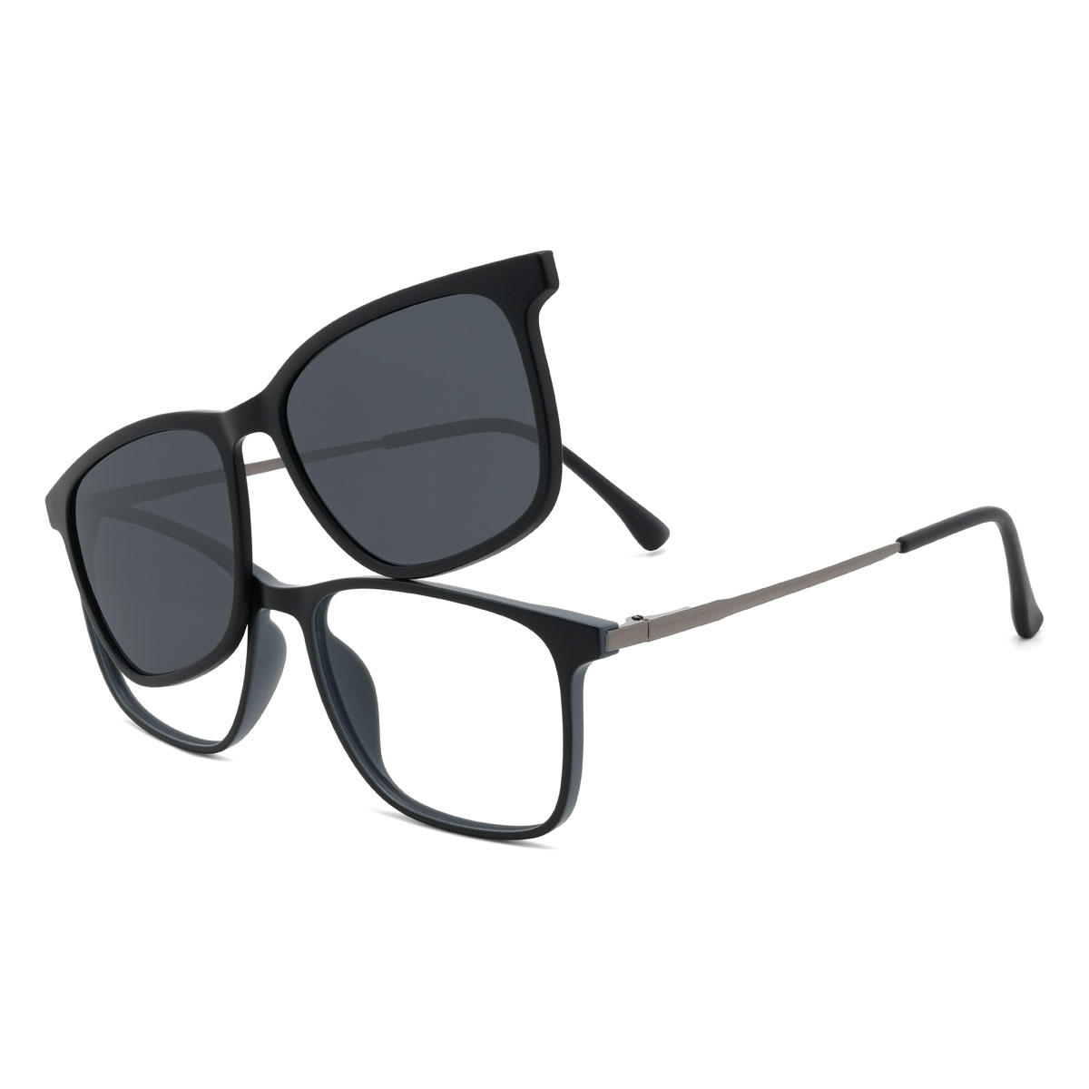 Black Grey Zohaan Glasses - Rectangle Clip-On Sunglasses