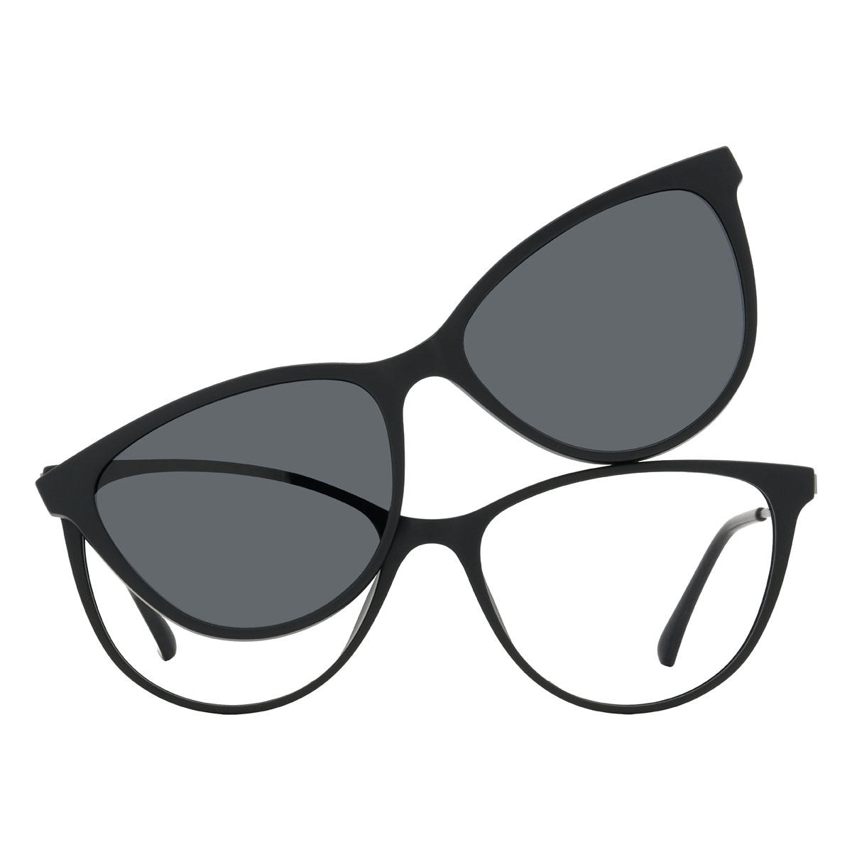 Black Silver Karissa Glasses - Cat Eye Clip-On Sunglasses