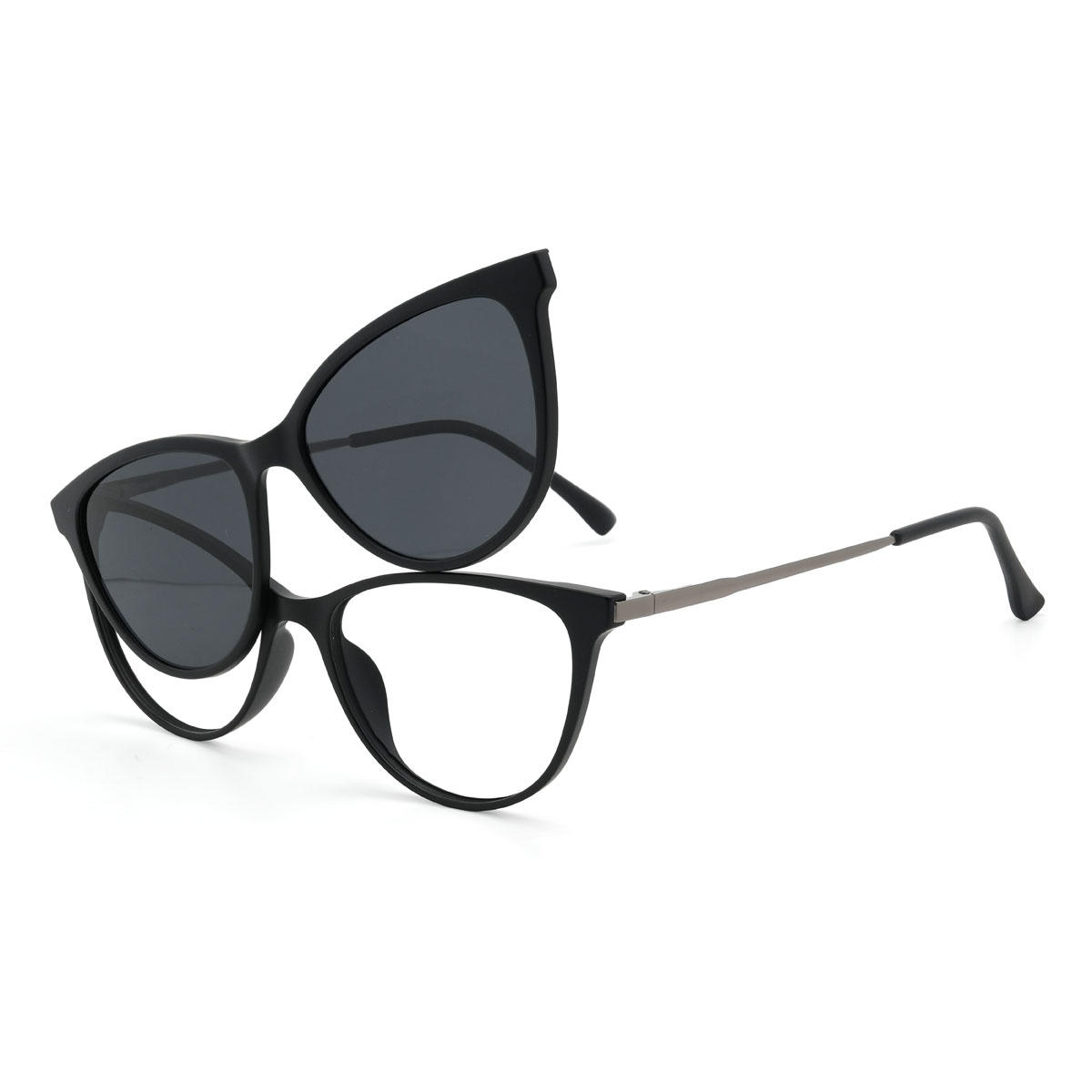 Black Silver Karissa Glasses - Cat Eye Clip-On Sunglasses