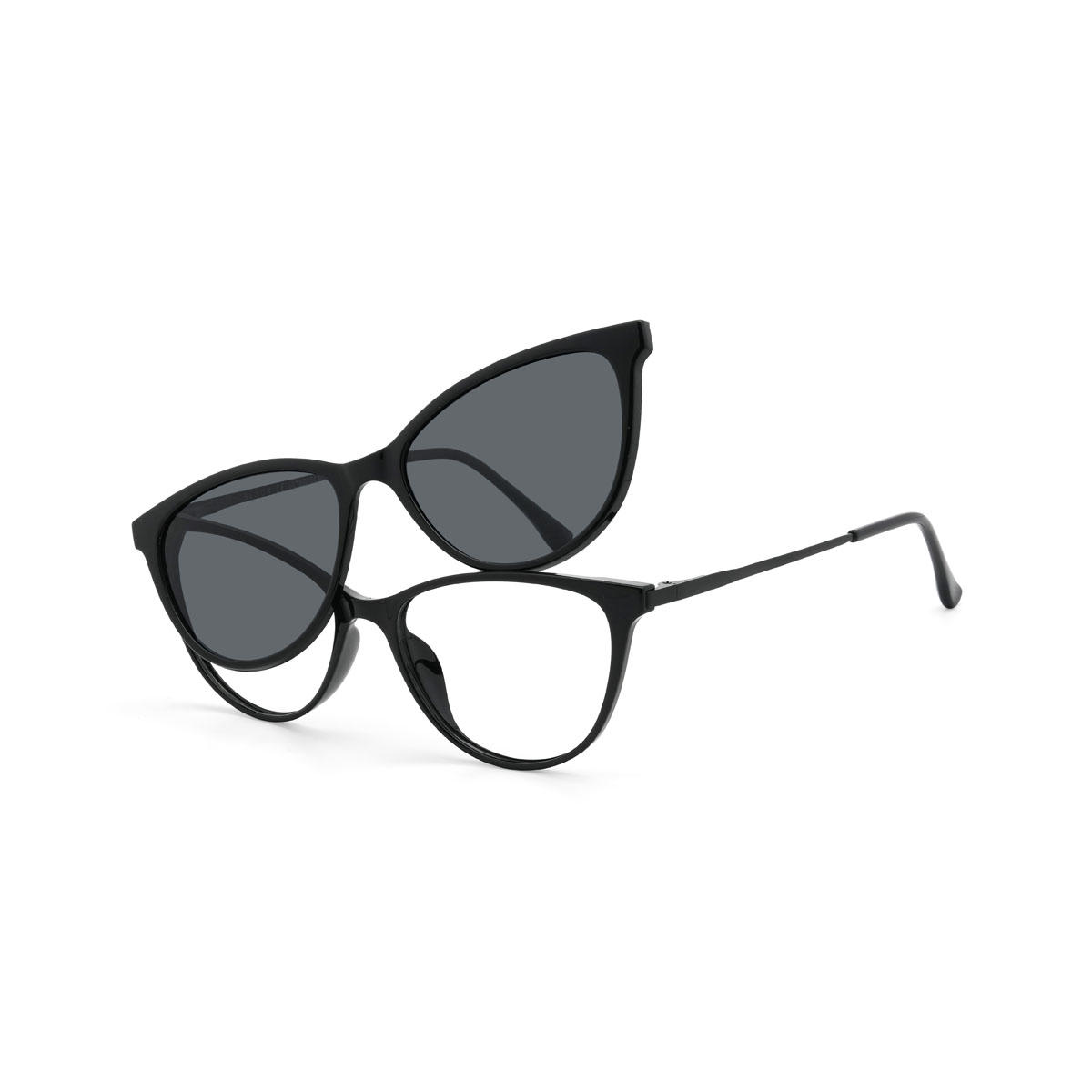 Black Karissa Glasses - Cat Eye Clip-On Sunglasses