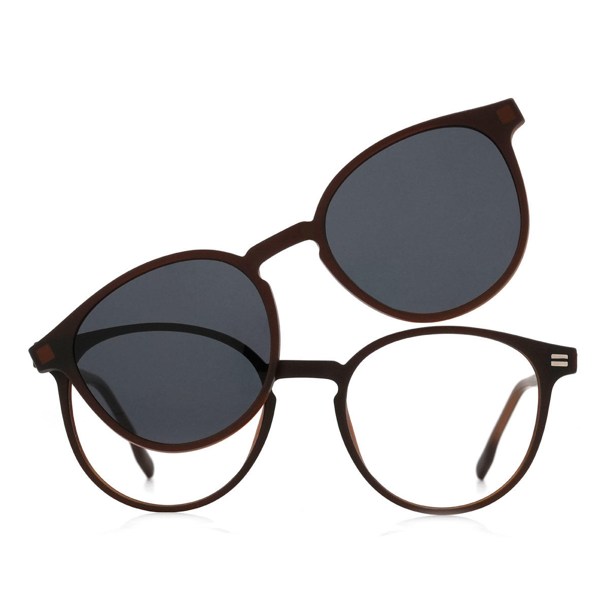 Brown Dezmond Glasses - Oval Clip-On Sunglasses