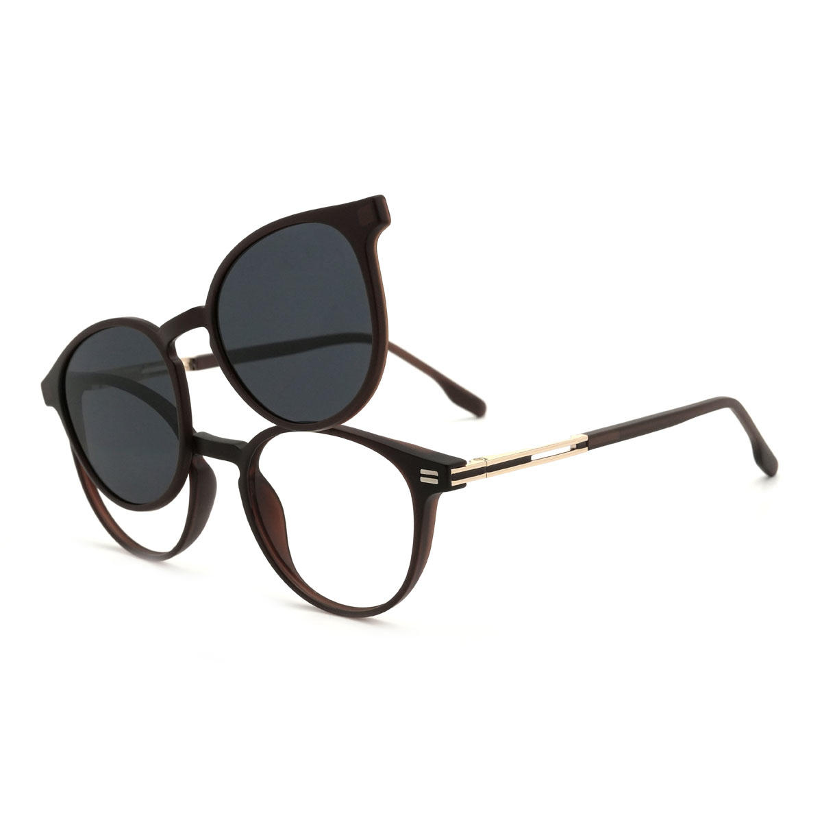 Brown Dezmond Glasses - Oval Clip-On Sunglasses