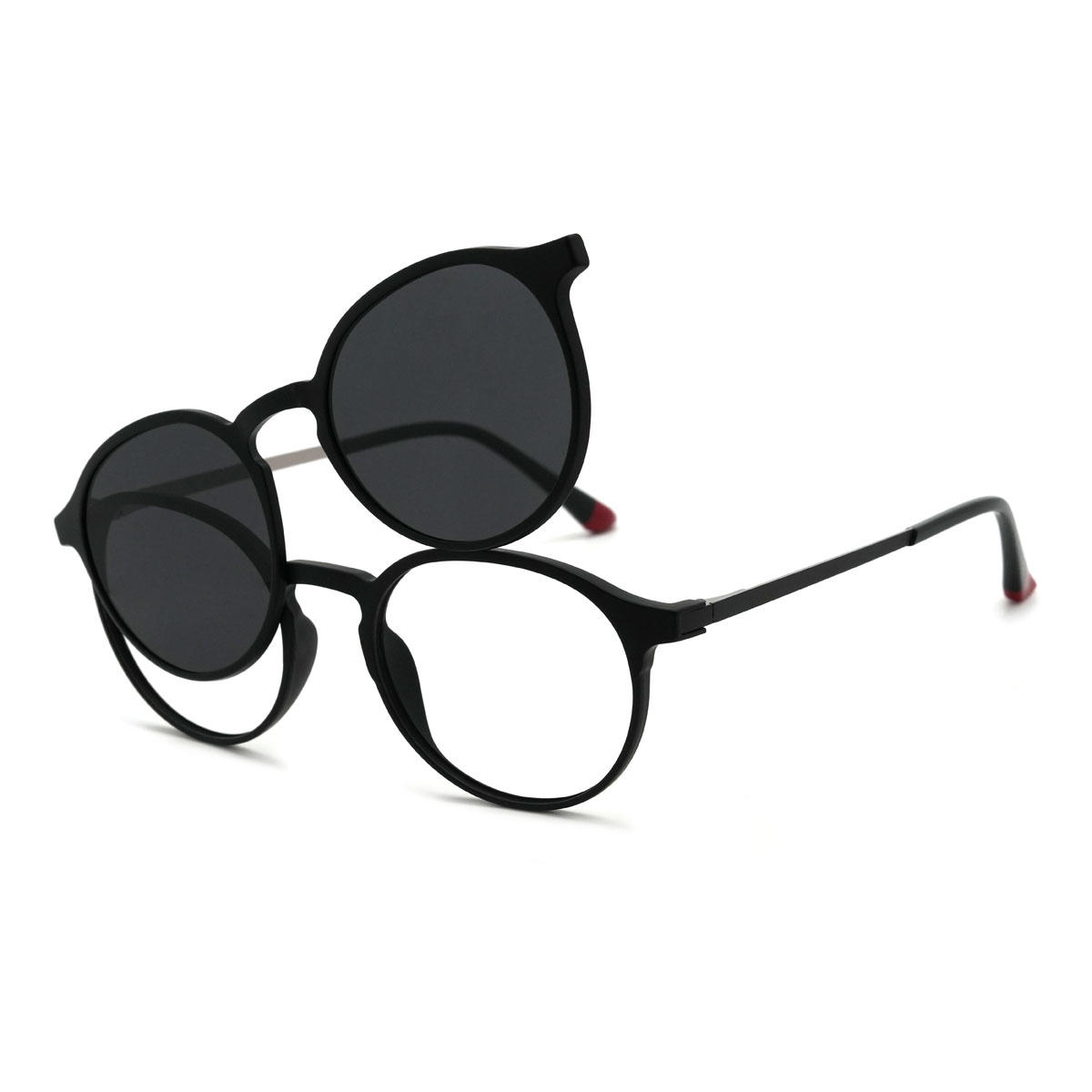 Negro Maksim Gafas - Oval Clip-On Sunglasses