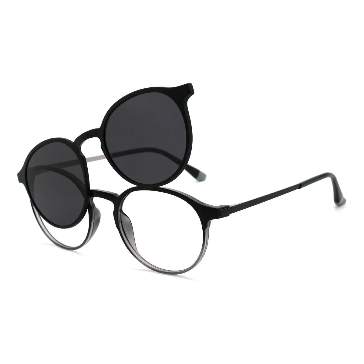 Negro Gris Maksim Gafas - Oval Clip-On Sunglasses